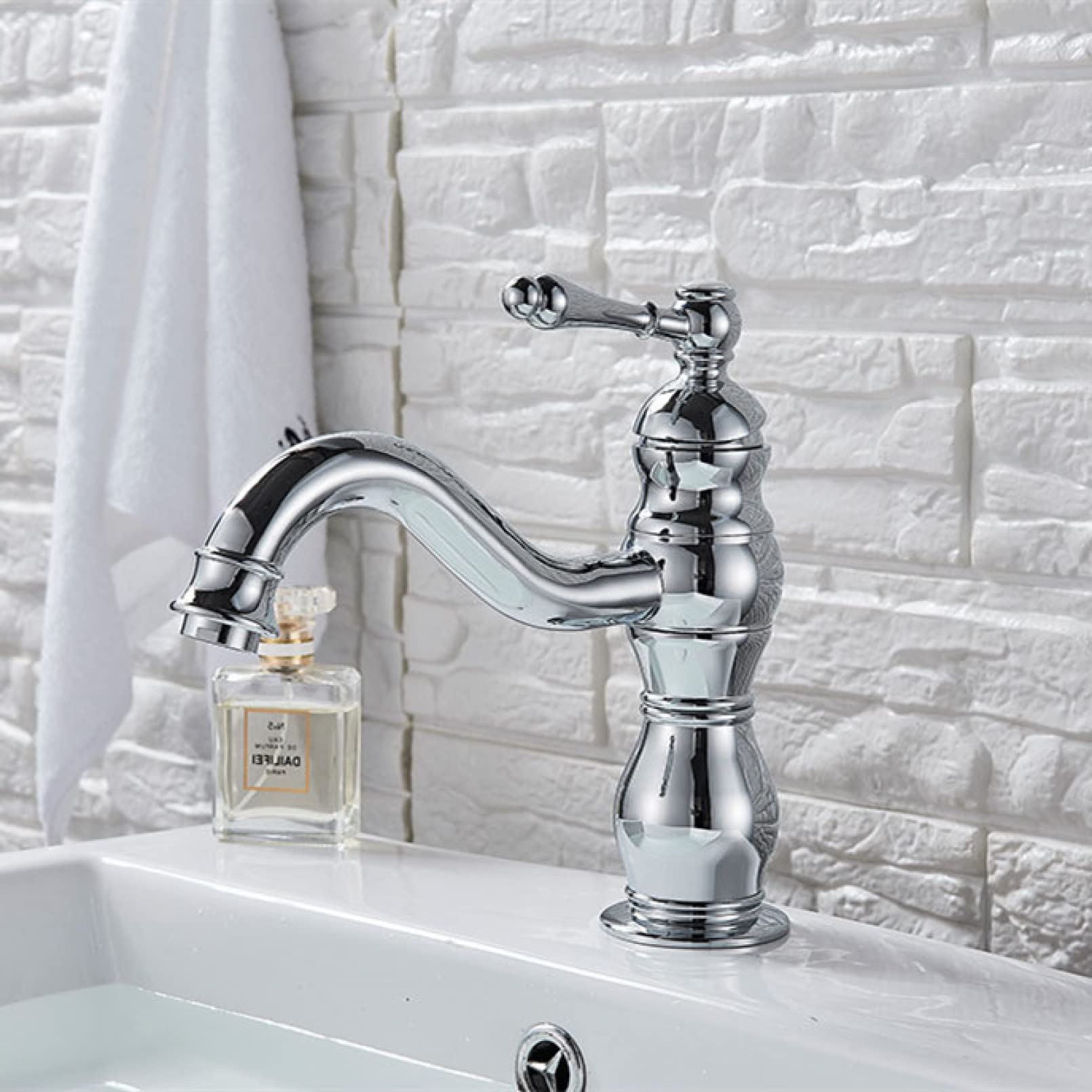 Itnxvkges Brushed Nickel Bathroom Basin Sink Faucet Deck Mount Single Handle Swivel Spout Washing Basin Taps Antique Bras Basin Mixer Tap