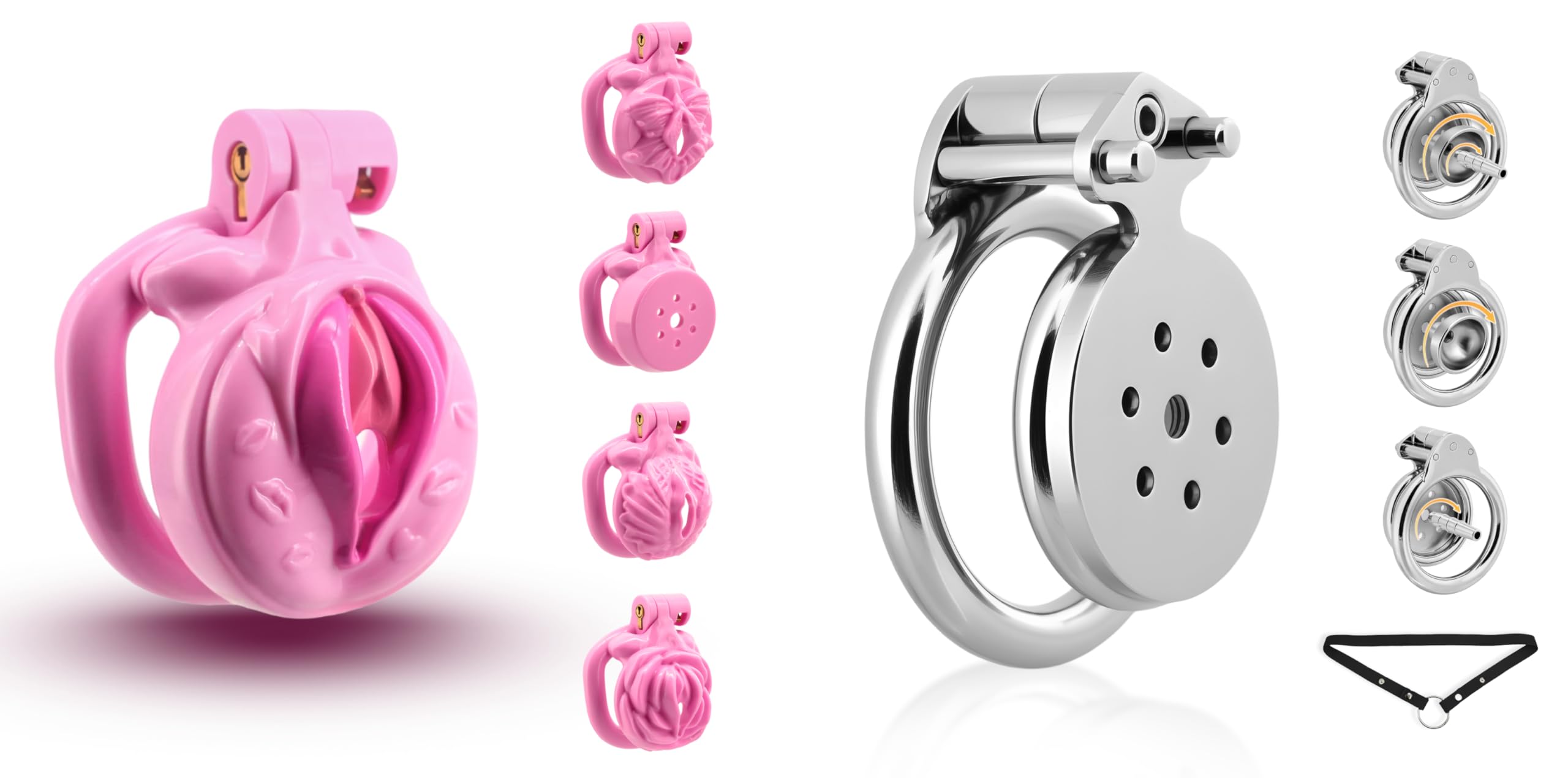 5 in 1 Male Chastity Cage & Flat Metal Chastity Cage