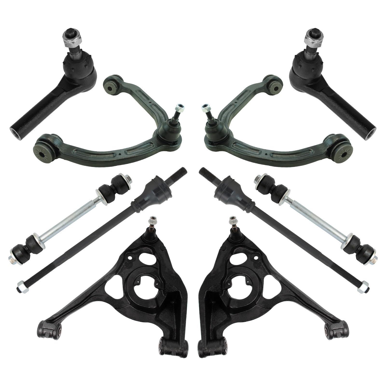 TRQ Front Steering & Suspension 10 Piece Kit Control Arms with Ball Joints Sway Bar Stabilizer Links Tie Rods Compatible with 2003-2019 Chevrolet Express 2500/3500 GMC Savana 2500/3500