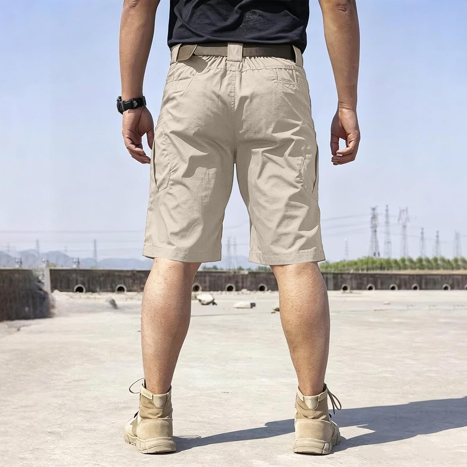 Men's Cargo Work Shorts Rip Stop Tactical Outdoor Water Resistant Fishing Short Pants for Safari Hiking (No Belt)