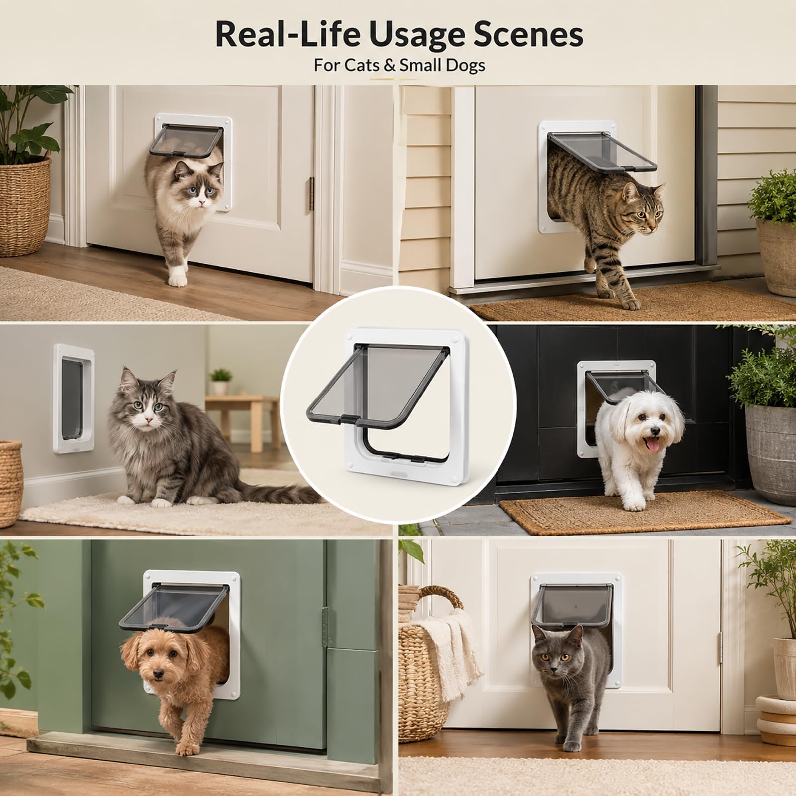 Puerta Inteligente para Gatos, Puerta Automática para Mascotas | 2 Lectores de Microchip, Control Remoto, Fácil Instalación, Resistente a la Intemperie, Gatos, Perros Pequeños(black)