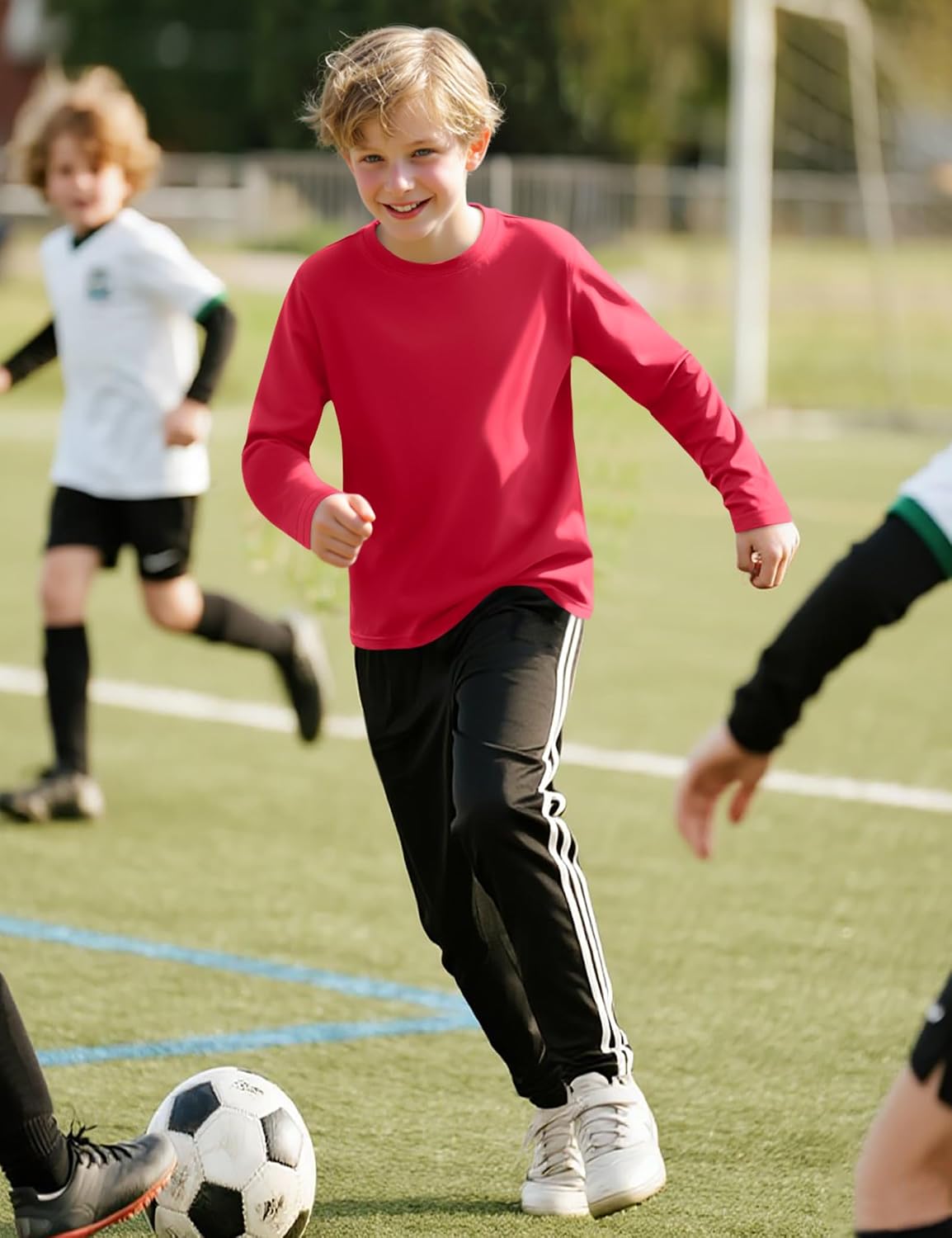 Auranso Boys Compression Long Sleeve Shirt Kids Fleece Thermal Shirts Football Sports Quick Dry Undershirts