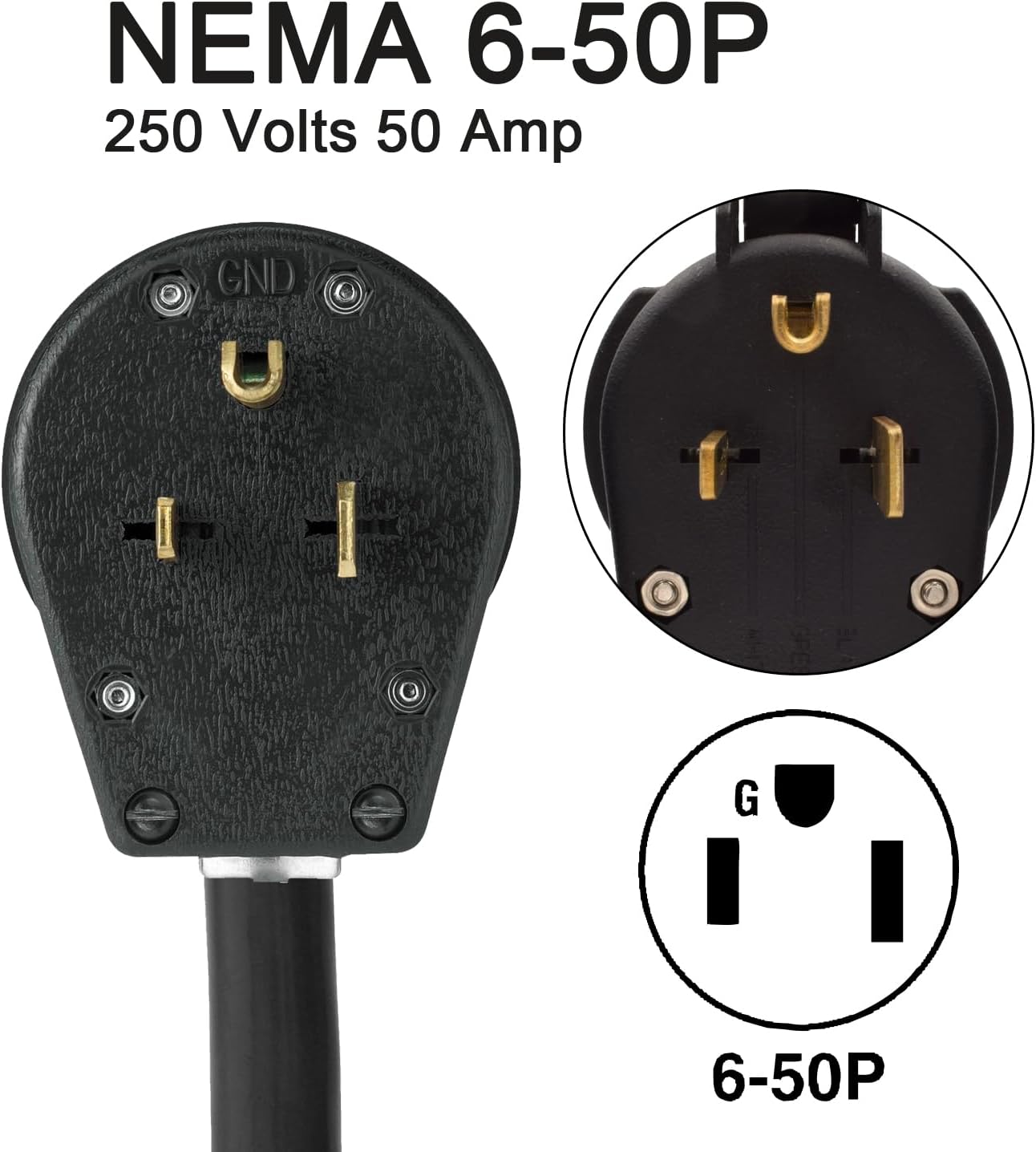 6-50P 3-Pin Male Plug to L6-30R Twist Lock 3-Prong Female Socket Receptacle Outlet Electric Power Cord Cable Miller Lincoln Hobart Plasma Cutter Welder Adapter/Converter NEMA FX478W