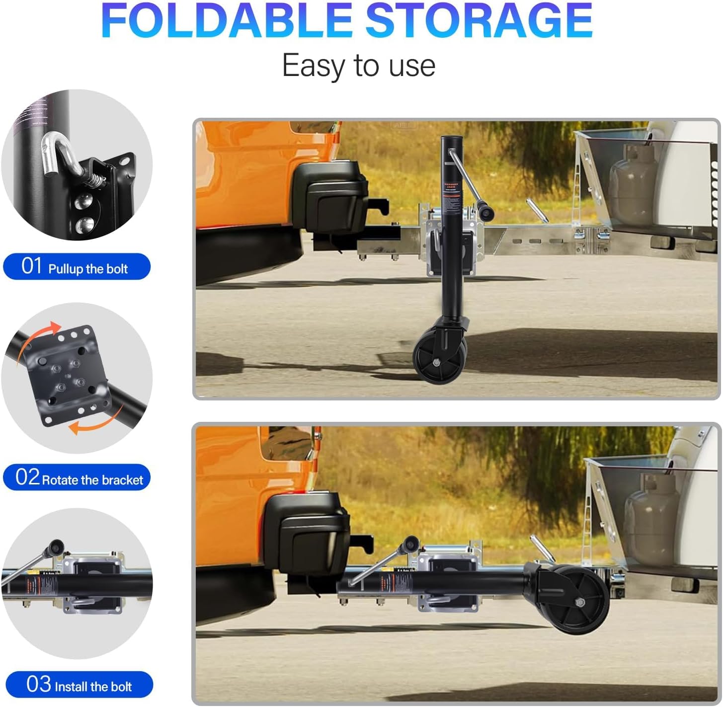 2000 lbs Trailer Jack with Wheel, Heavy Duty Swivel Trailer Jack, 12" Lift Tongue Jack for Boat, RV & Utility Trailer