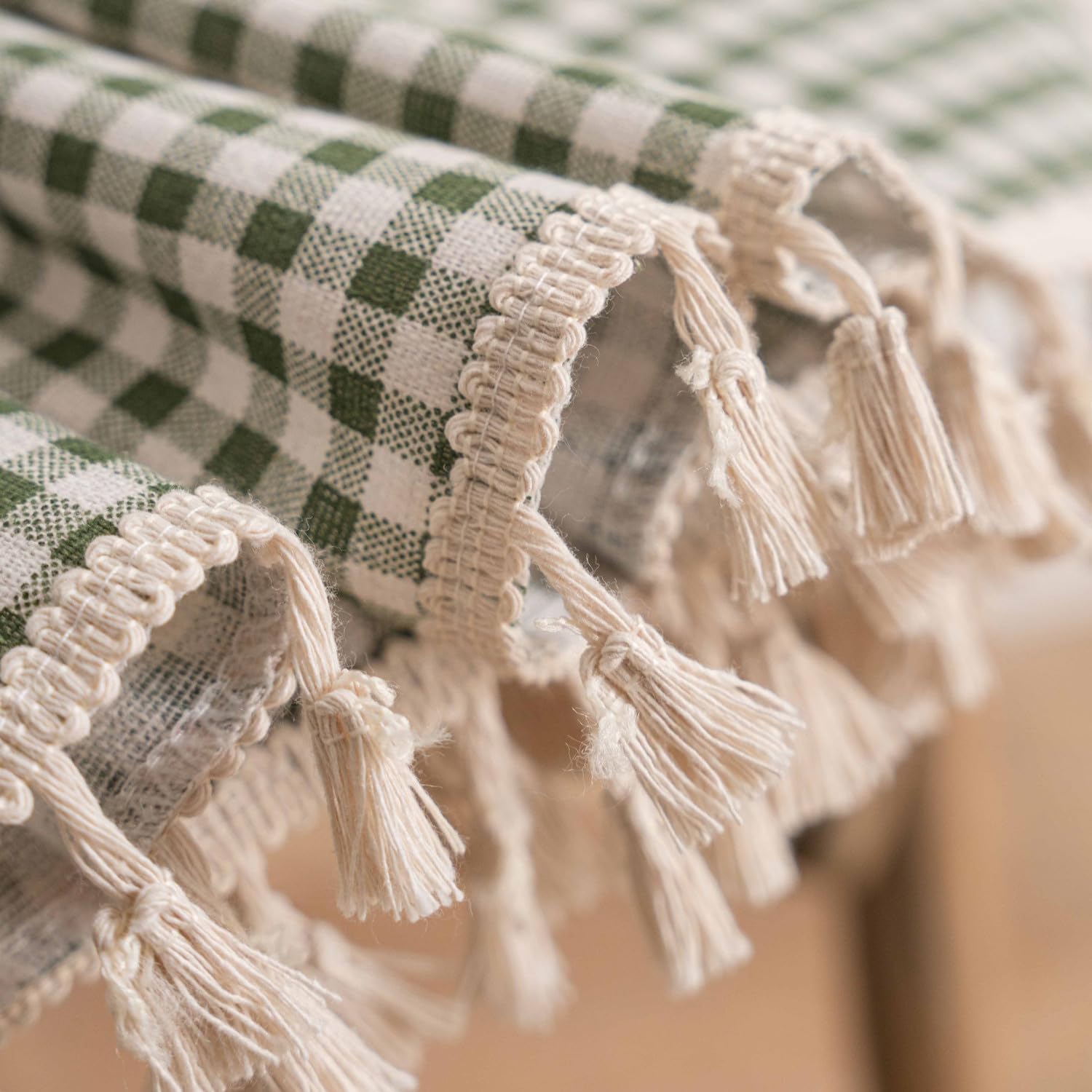 Vintage Paid Curtain 84 inch Length Cotton Blend Gingham Curtain Panels for Living Room 1 Panel Tassel Drape for Home Decor W55 X L84 Inch
