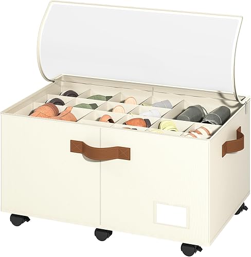 Miniatura 9 de Organizador de zapatos para armario, paquete de 2 organizadores de almacenamiento de zapatos con ruedas y divisores ajustables, caja de Gris y