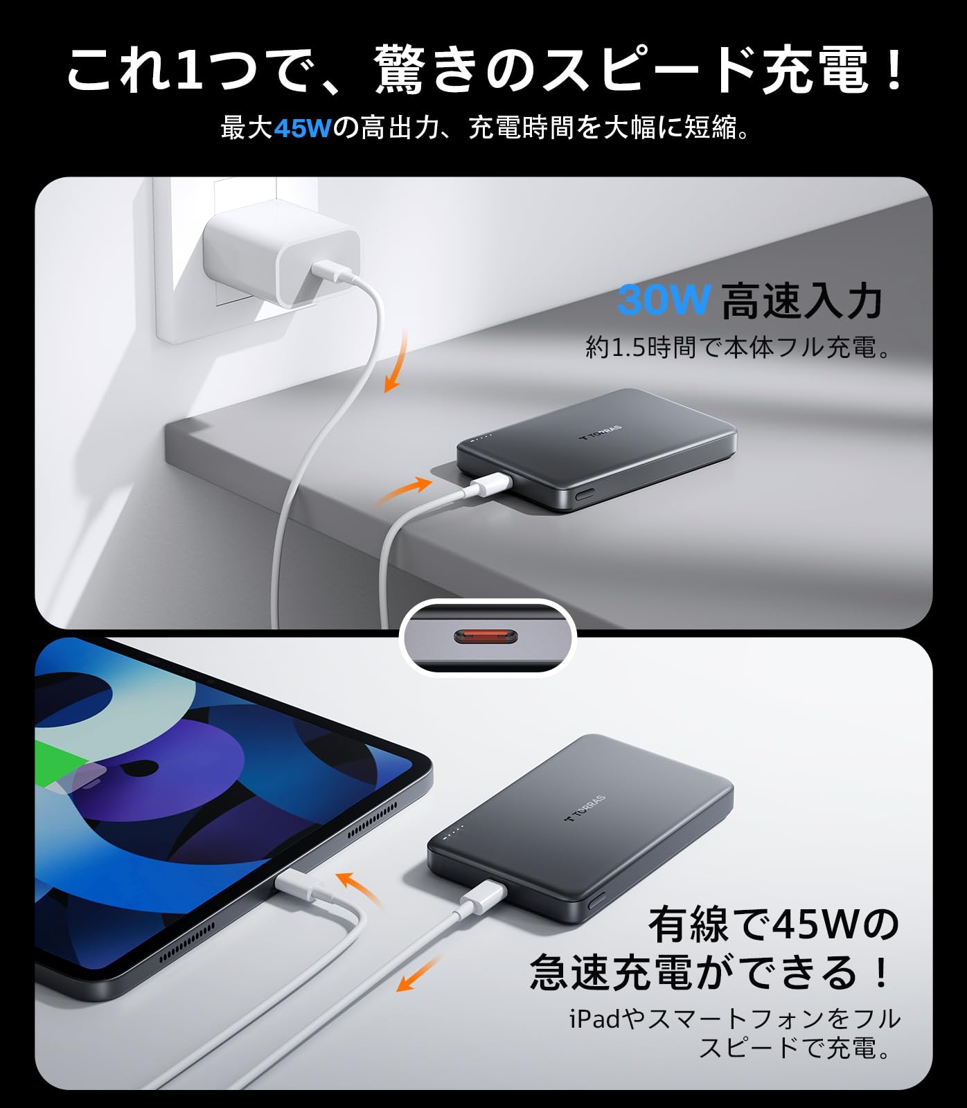 Amazon | TORRAS MiniMag モバイルバッテリー MagSafe対応 10000mAh