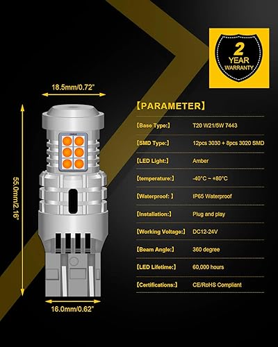 Miniatura 4 de KATUR Bombillas LED Canbus 7443 T20 992 W215 W, sin errores, superbrillantes, 12 piezas 3030 y 8 chips 3020 de repuesto para señal de giro, freno