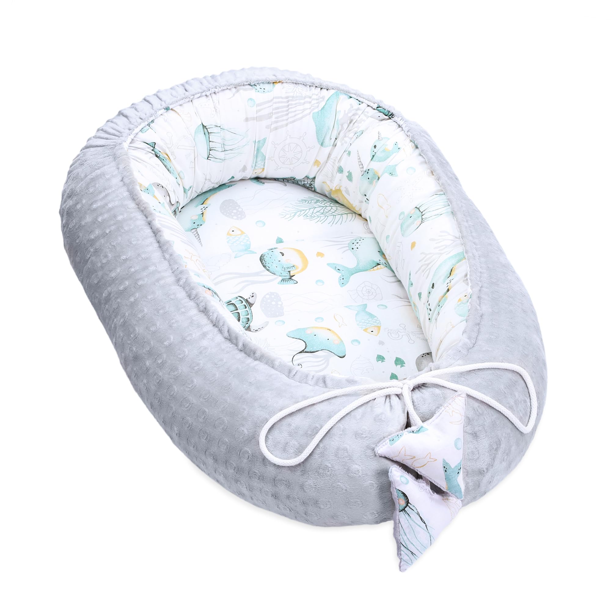 Totsy Baby Riduttore lettino 90x50 cm - Nido Neonato Riduttore Culla Cotone Animali acquatici grigio chiaro