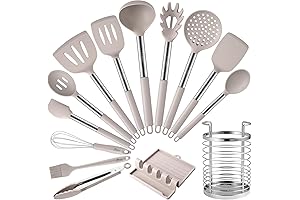 Dishwasher Safe, 14-Piece Heat Resistant Silicone & Steel Kitchen Utensil Set With Holder