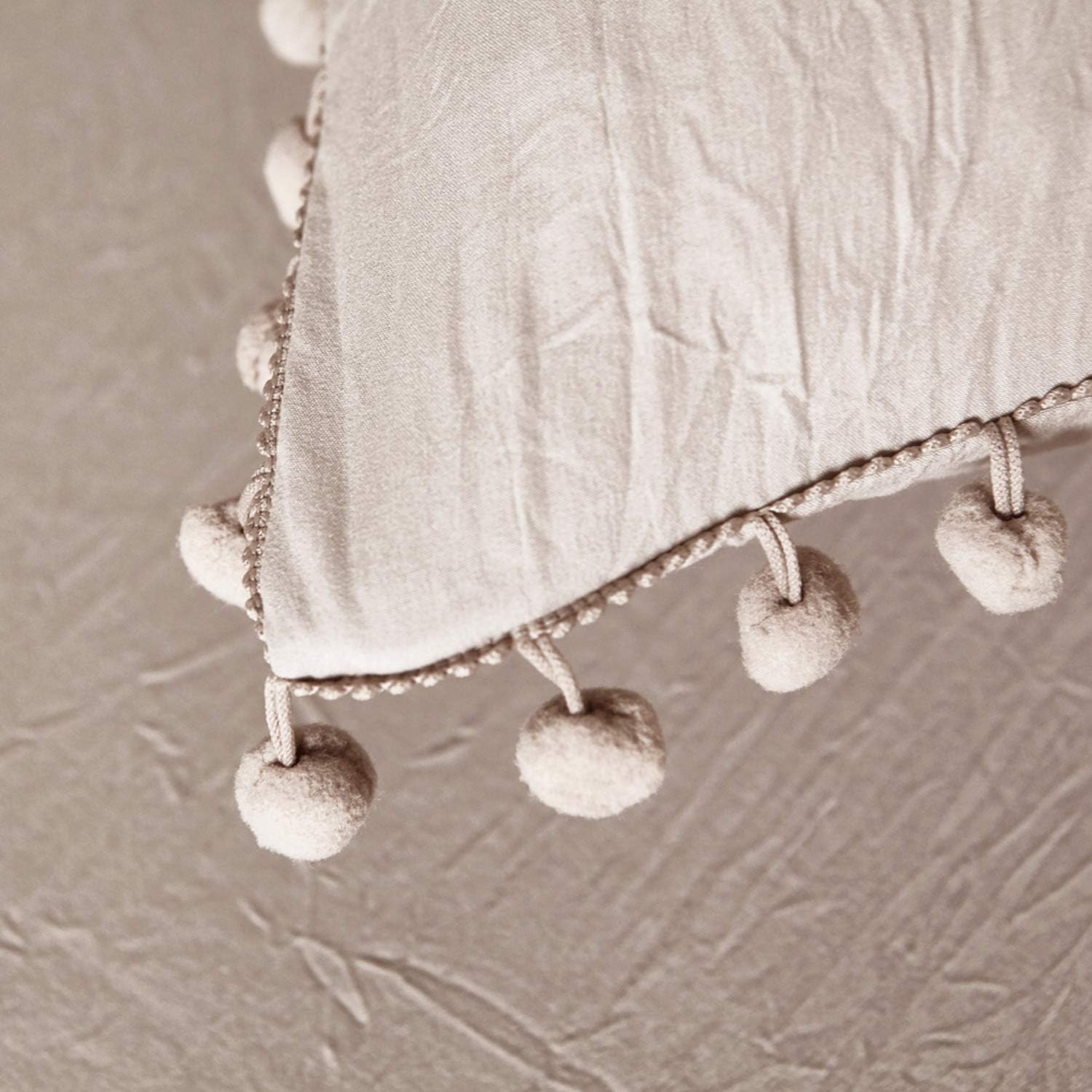 MUKKA Washed Microfiber Duvet Cover with Ball Fringe Design (Taupe, Full(80" 90")) : Home & Kitchen