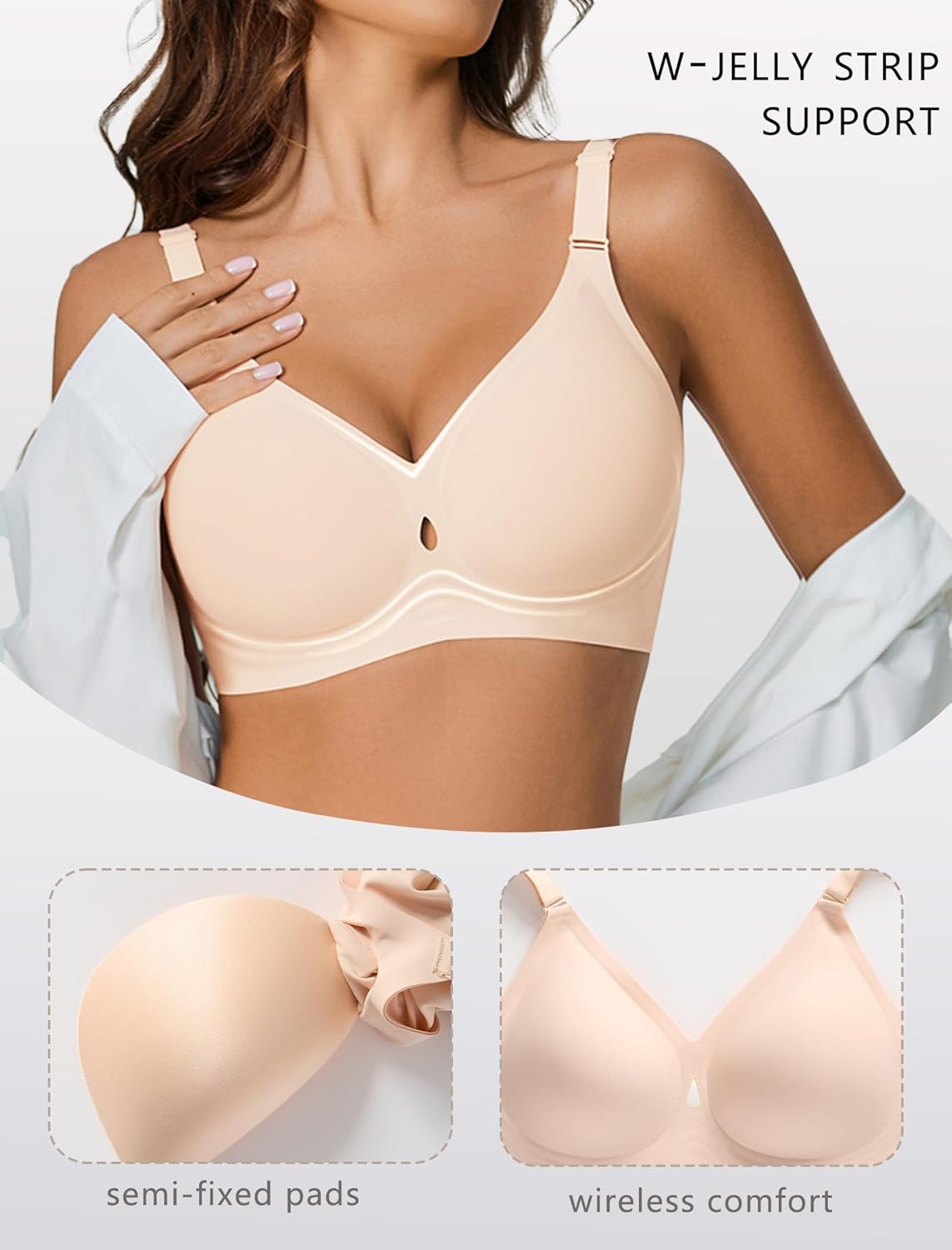 Womens Wireless Jelly Bras Seamless Bra No Underwire Full Coverage Padded Bralette Comfortable Everyday Bras - Image 3