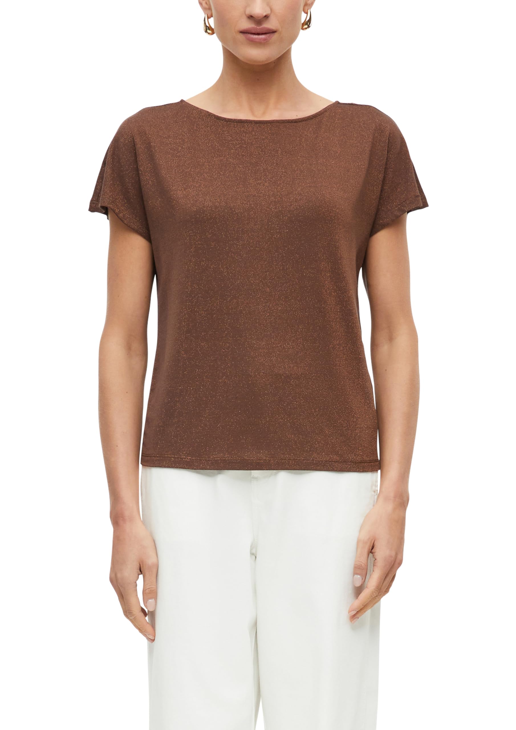 s.Oliver Damen T-Shirt – Jersey, V-Ausschnitt, Regular Fit, schimmernd, Rückenausschnitt