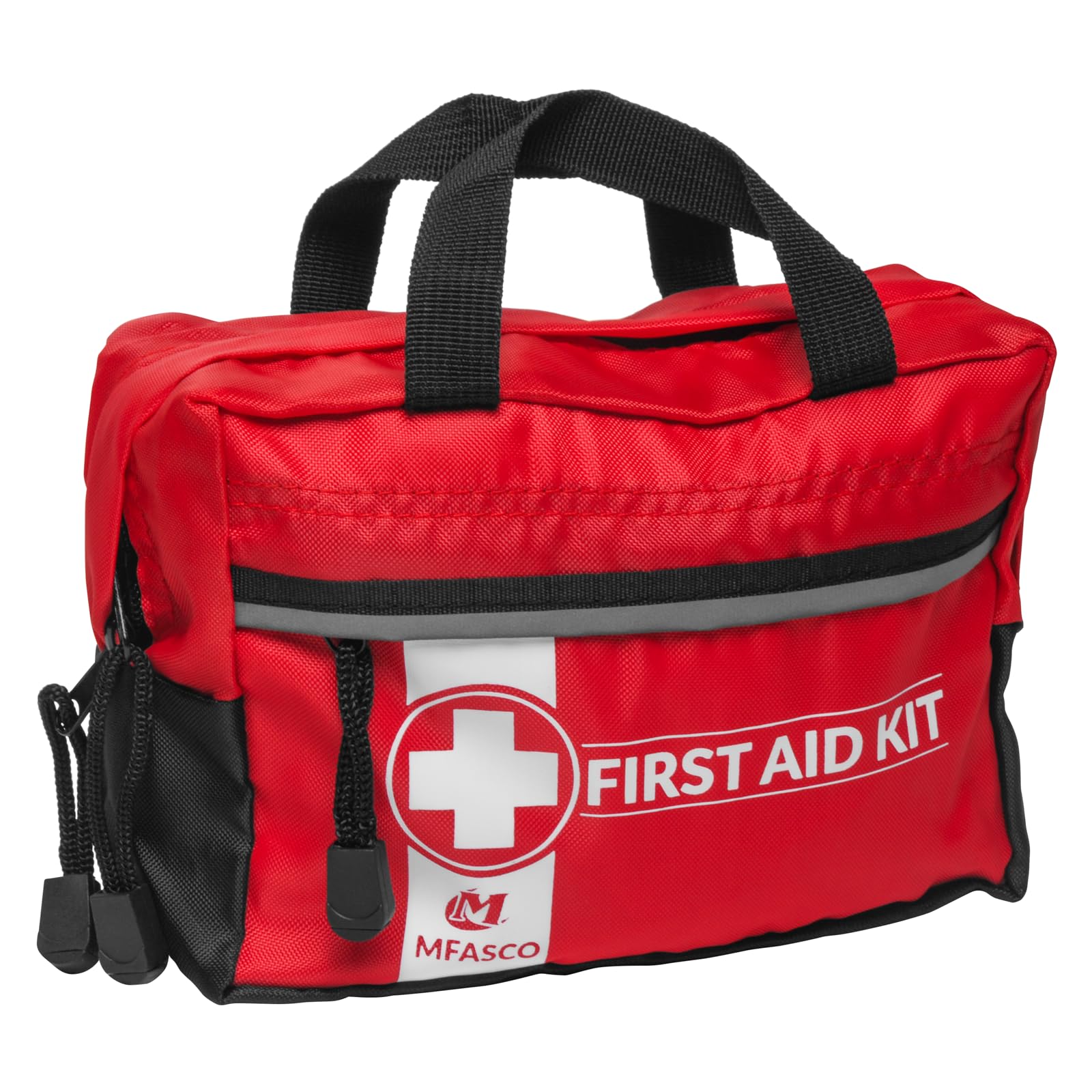 MFASCO Red Nylon First Aid Bag - Sturdy Canvas Handles - Dual Zippered Compartments - Compact and Easy to Carry with Reflective Strip - Suitable for