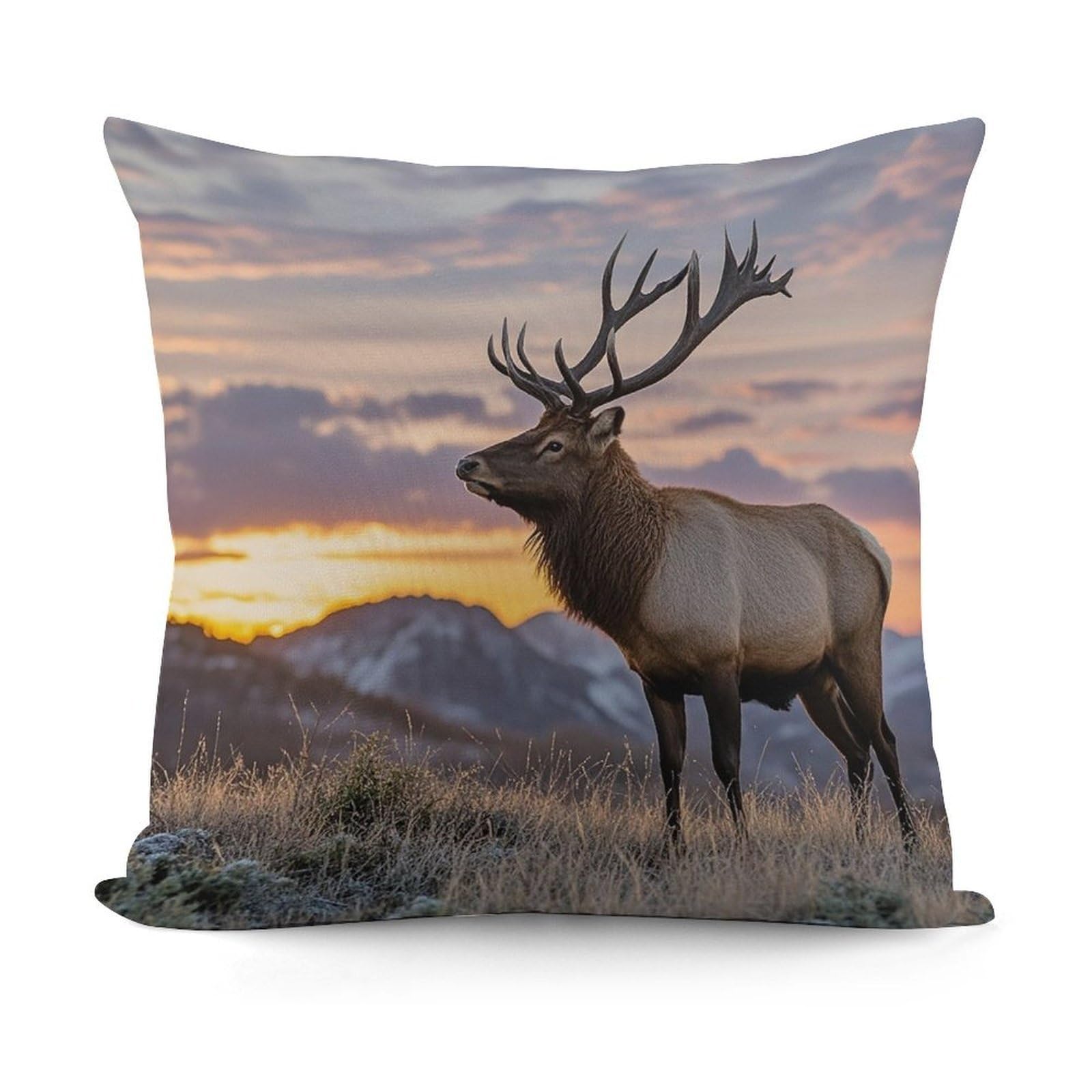 VstaDank Red Deer Bull Elk Sunset Throw Pillow Cover Soft Square Cushion Cover Art Artwork Pillow Covers Mordern Couch Pillow Covers Decorative Cushion Case for Chair Couch Bedroom Living Room