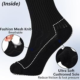 +MD Diabetic Socks For Men Women Non-Binding Cushioned Moisture Wicking Diabetic Crew Dress Socks 6 Pairs Black Cushion Size 9-11