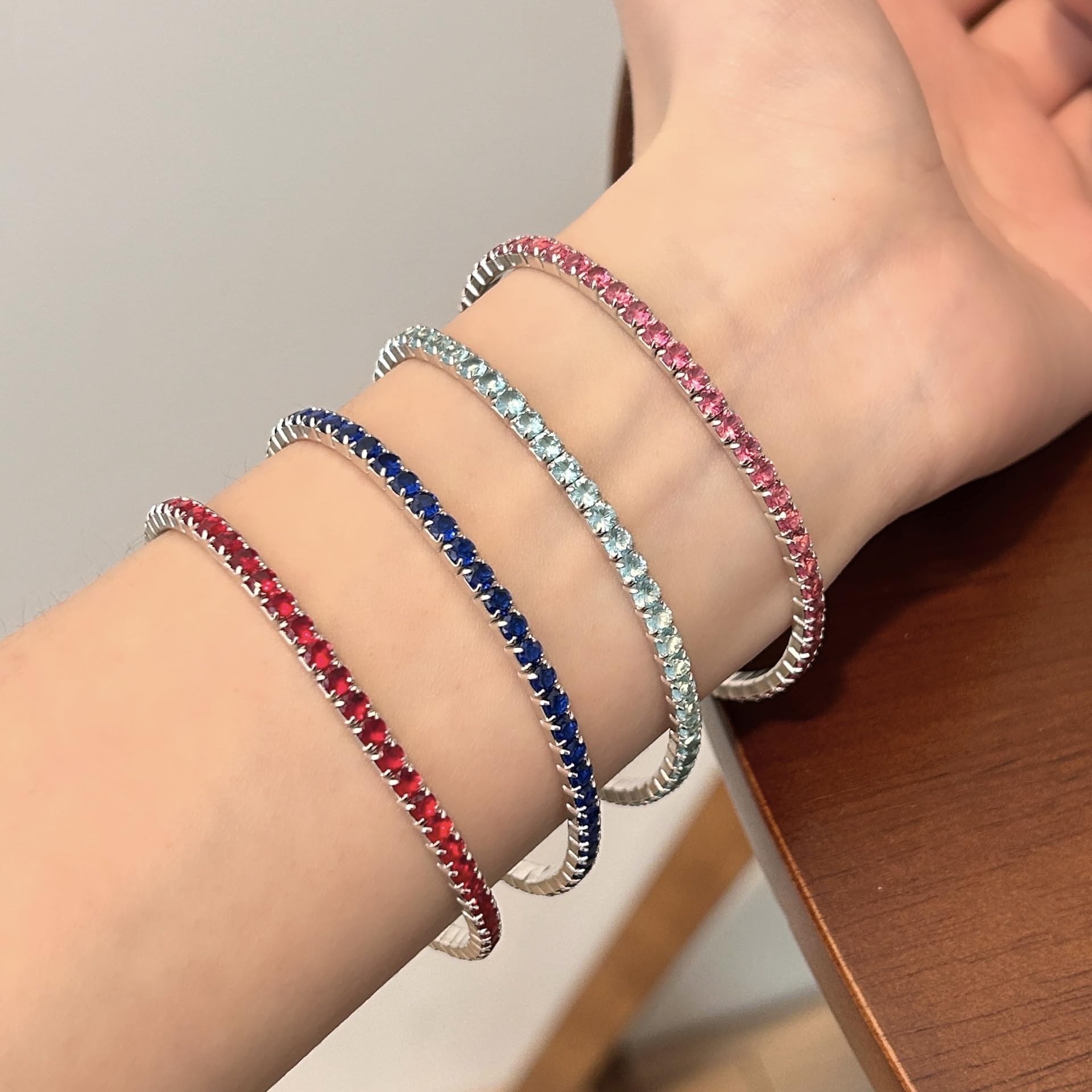 Genérico Pulsera De Plata， Pulsera Elástica De Lujo De Alta Gama Con Circonitas De Colores En Plata Esterlina S925, Joyería Energética Para Mujer.