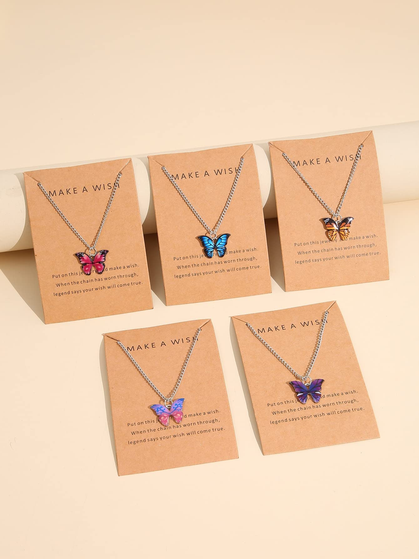 5 Pcs Stylish Butterfly Pendant Necklace Set (Silver)