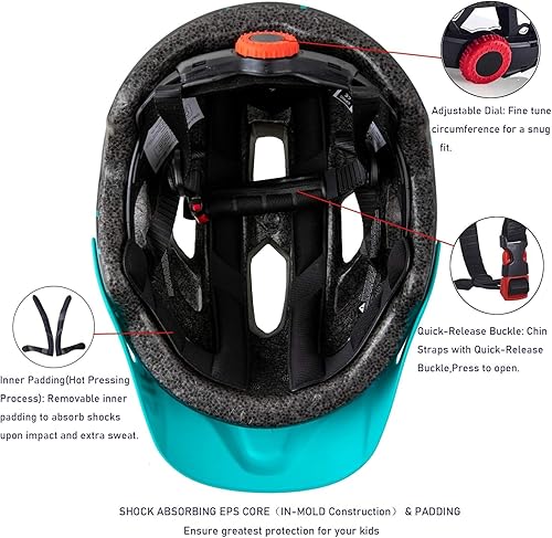 Miniatura 4 de Casco de bicicleta para niños y niñas, casco de bicicleta con visera genial para niños de 5 a 14 años, casco de bicicleta para niños, casco de
