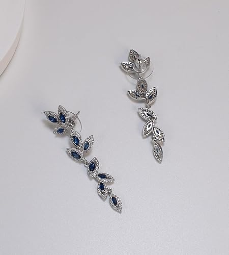 Miniatura 7 de UDYLGOON Aretes colgantes de cristal de circonita cúbica para mujer, diseño de hoja de araña, para novia, dama de honor