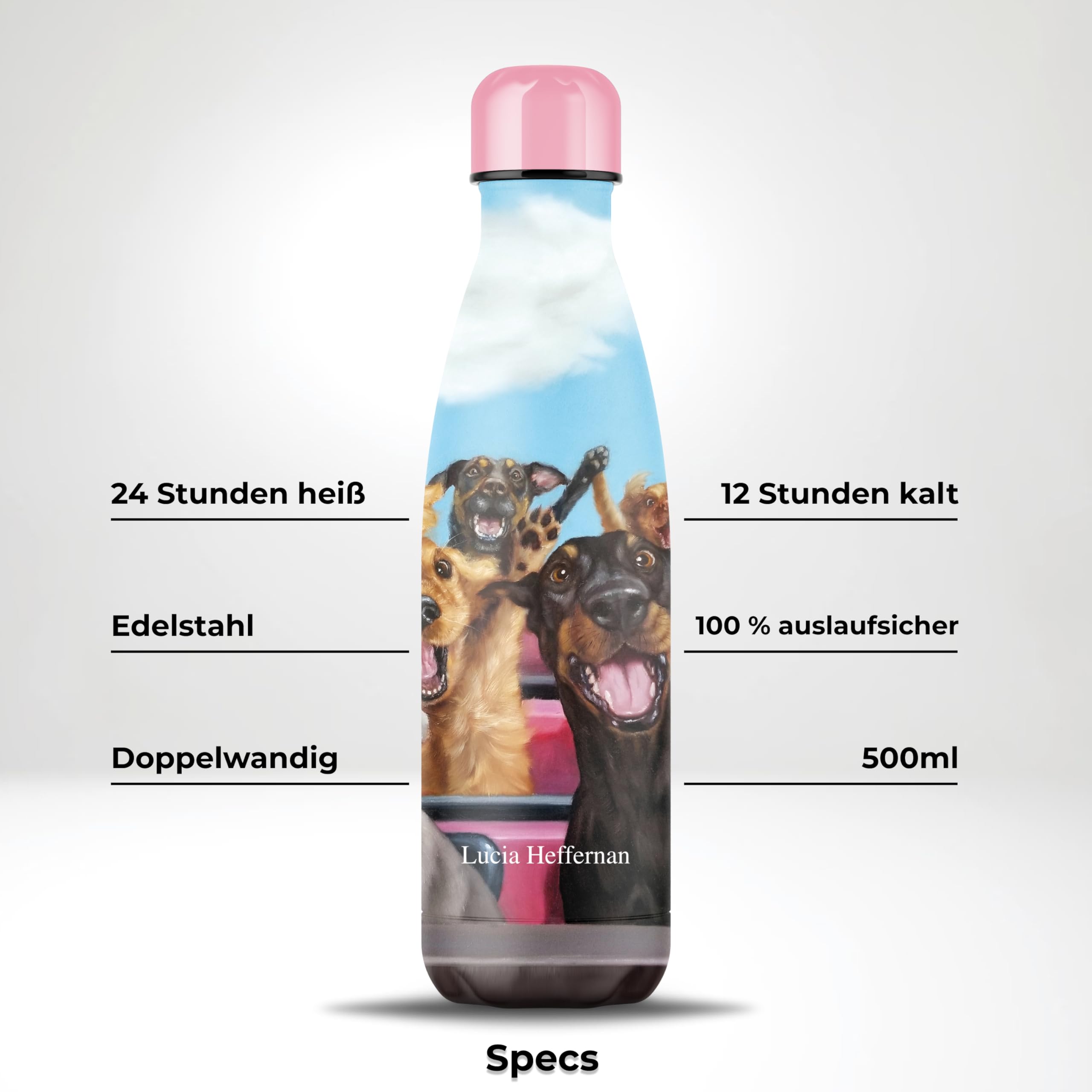 IZY Trinkflasche, Drucke, Thrill Seekers, Wasserspende, Thermoskanne, Wasserflasche, Thermobecher, BPA-frei, Trinkflasche aus rostfreiem Stahl, Heiß oder kalt für 12 Stunden, 500 ml