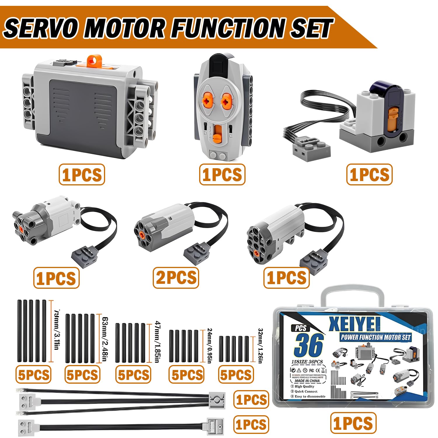 Servo Motor Function Set Power Functions Set 36-teiliges Motor Power Function Elektrisch Spielzeug Motor Technology Power Powered Module Fernbedienung Batteriebox Kompatibel mit Vielen Modellen