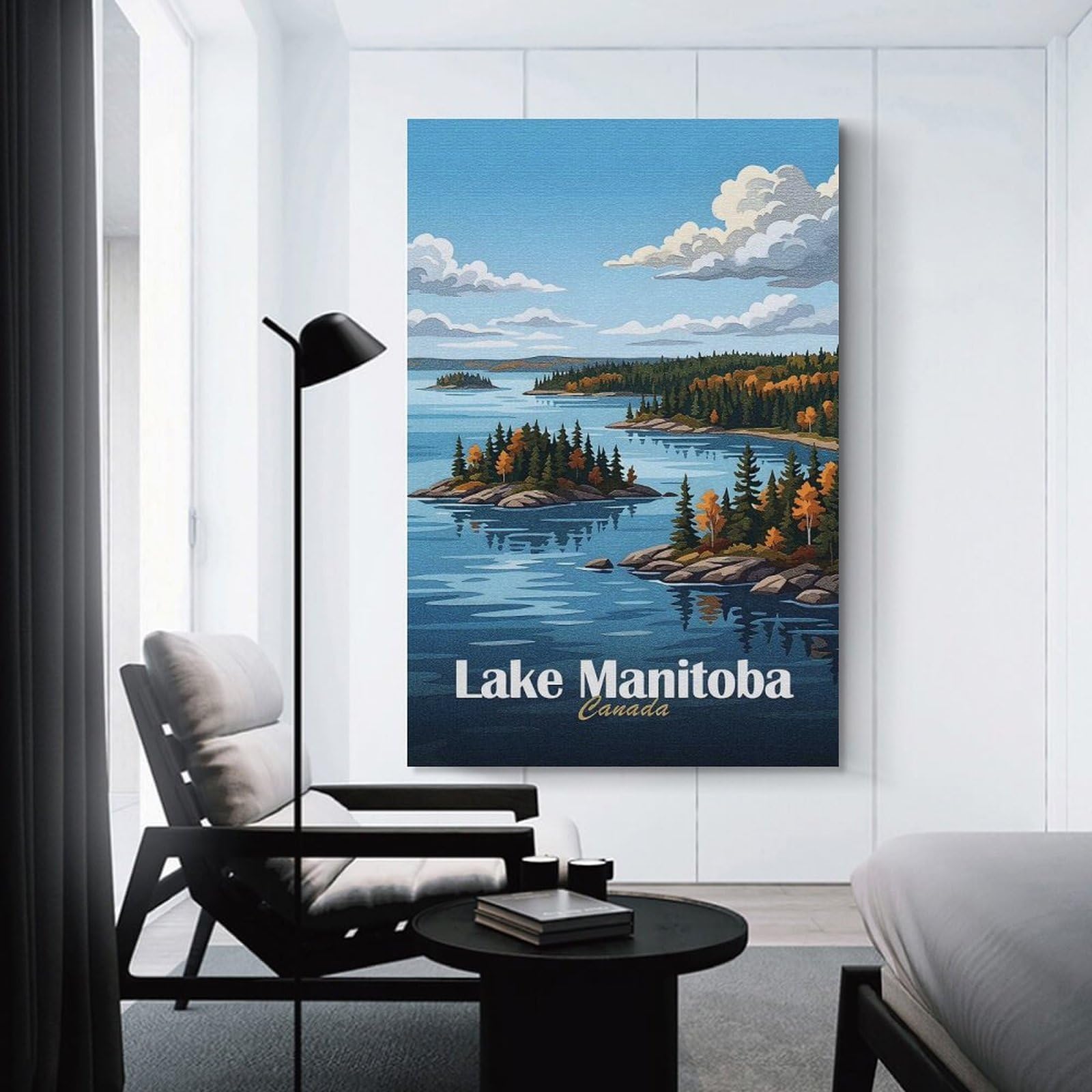 Junmoney Canvas Wall Art Lake Manitoba Canada Landscape Art, 24x36inch(60x90cm), for Bedroom, Guest Room Or Reading Nook, Canvas Wall Decor for Personal Spaces
