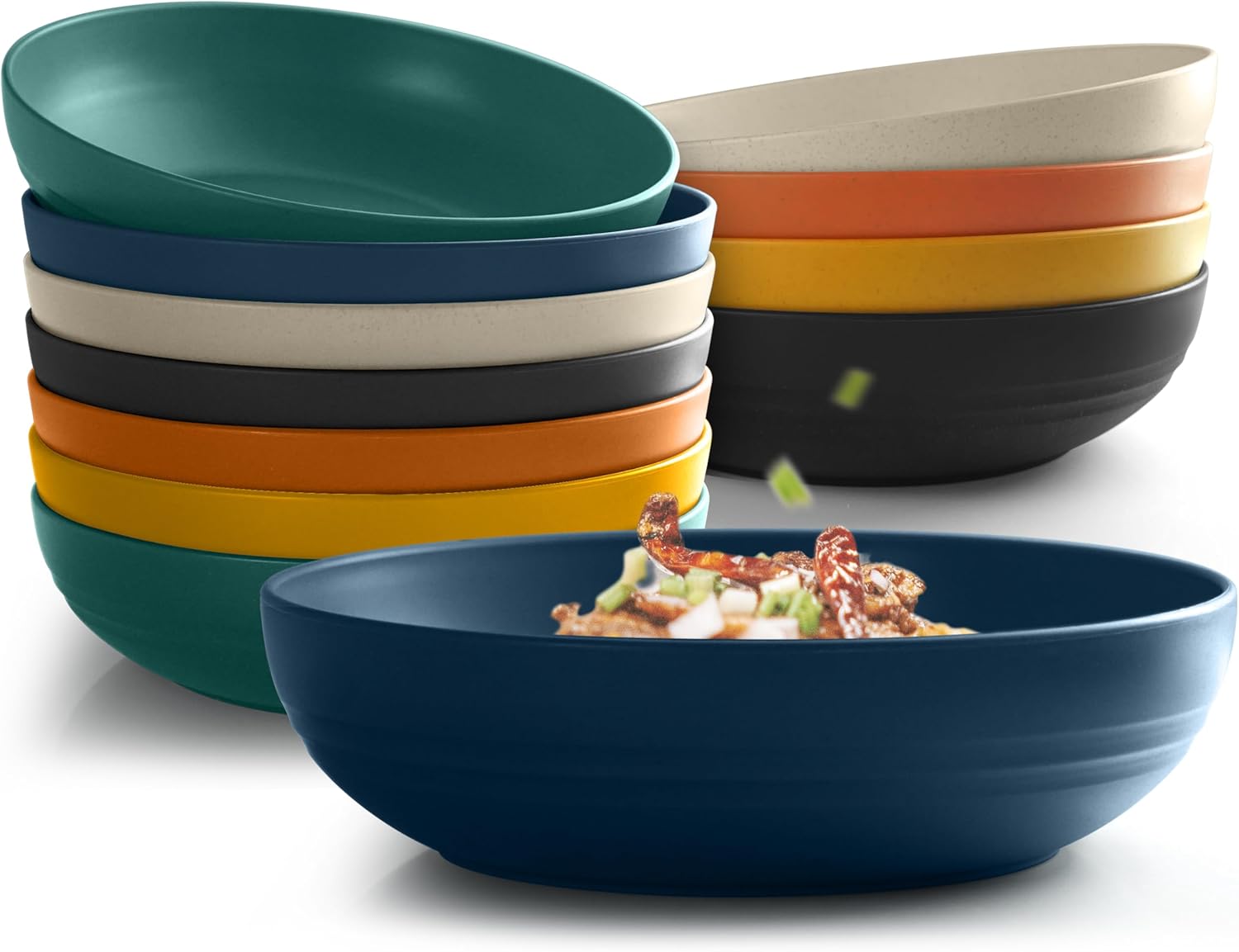 Teivio 8.4" Large Plastic Pasta Bowls Salad Bowls Reusable