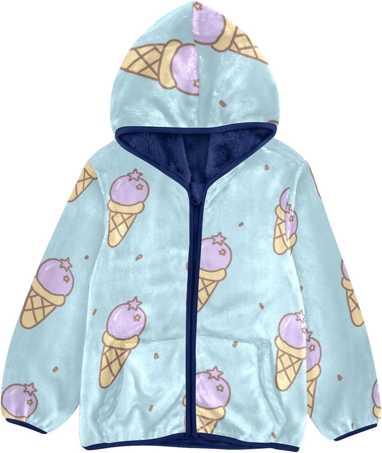 Cartoon Ice Cream Blue Toddler Fleece Zip Up Children Clothing Navy Blue Baby Boys Clothes