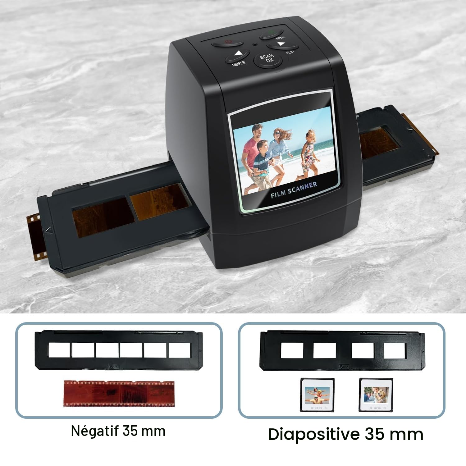 Scanner de Diapositives et Négatifs 35 mm,5MP/10MP Film et Diapo Convertisseur avec 2,4''LCD - Pas d'ordinateur Requis