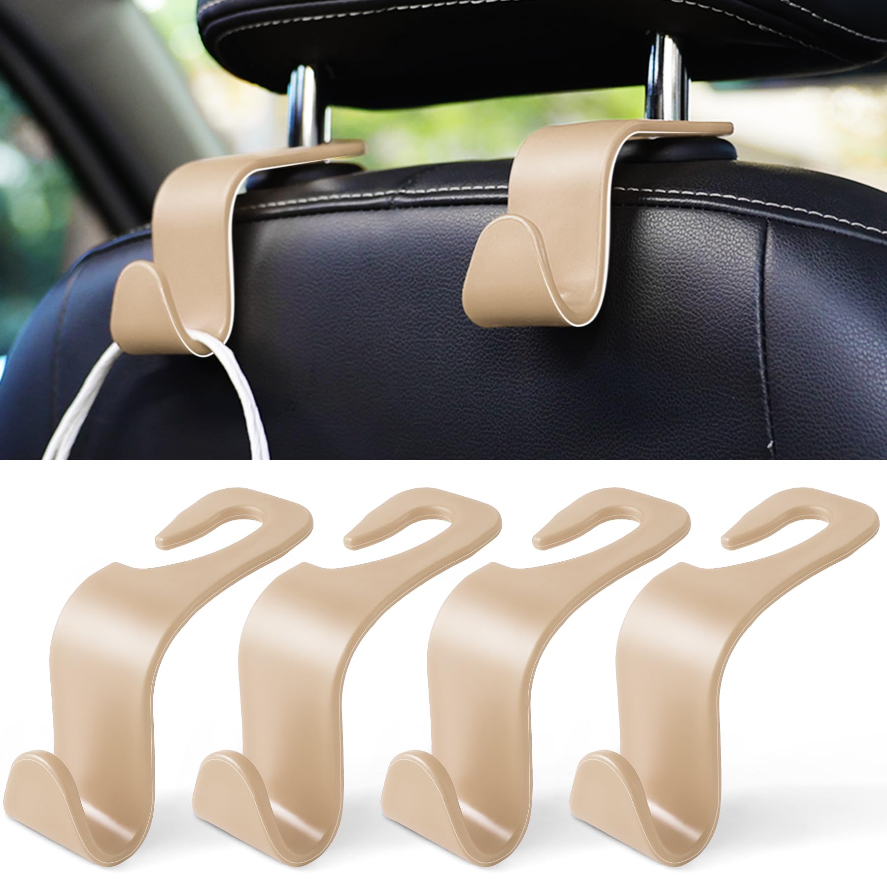 LivTee Car Seat Headrest Hook, Auto Seat Hook Hangers Storage Organizer Interior Accessories for Purse Coats Umbrellas Grocery Bags Handbag, 4-Pack