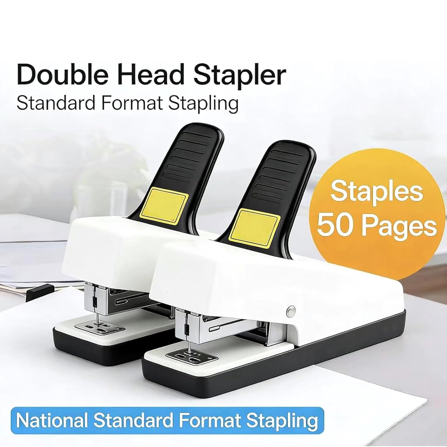 Manuelles Doppellochhefter, verstellbare Papiertiefe 2–15 mm, 50 Blatt Kapazität, Druckknopf-Pop-Up-Nadelschlitz für Büro, Zuhause, Schule