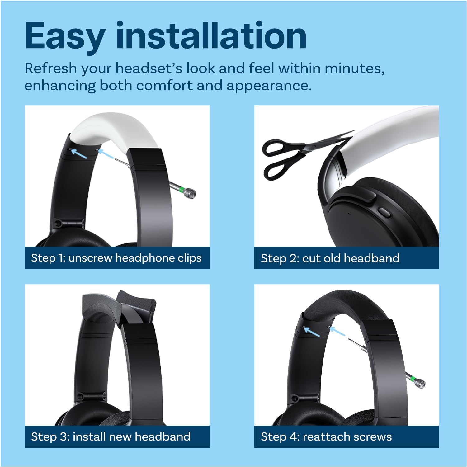 Headband Replacement for Bose QuietComfort 35, 35II (QC35, QC35 II)/Bose QuietComfort 45 (QC45) Over-Ear Headphone by MMOBIEL – Protein PU Headband Top Pad Cushion – Headphone Replacement Band – Grey - Image 3