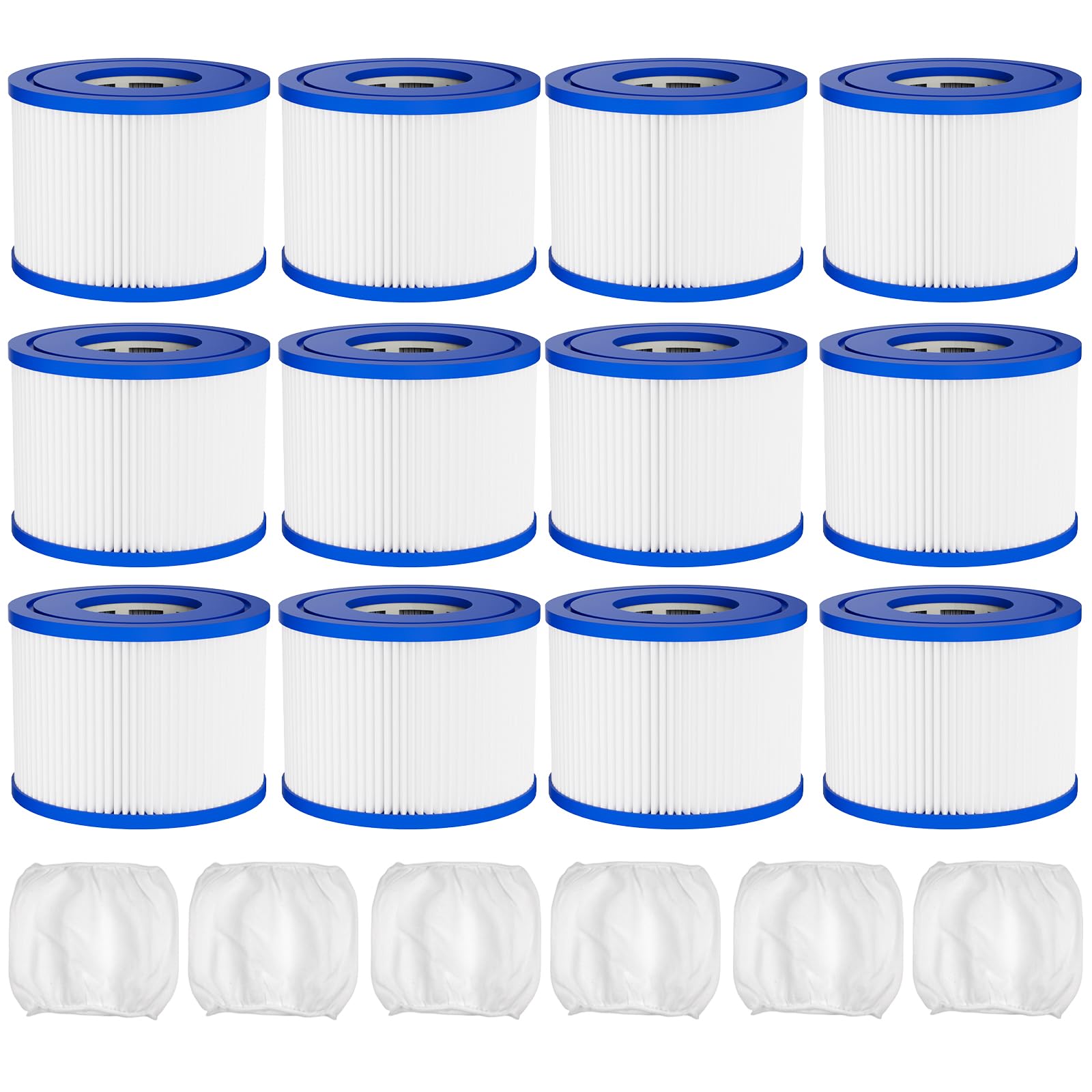 Photo 1 of TidyMister 12 Pack Type VI Hot Tub and SPA Filter Cartridge Replacement Compatible with Lay-Z-Spa, Coleman SaluSpa 90352E 58323E, Intex & More Inflatable Hot Tub Filters (12 Filters + 6 Filter Bags)