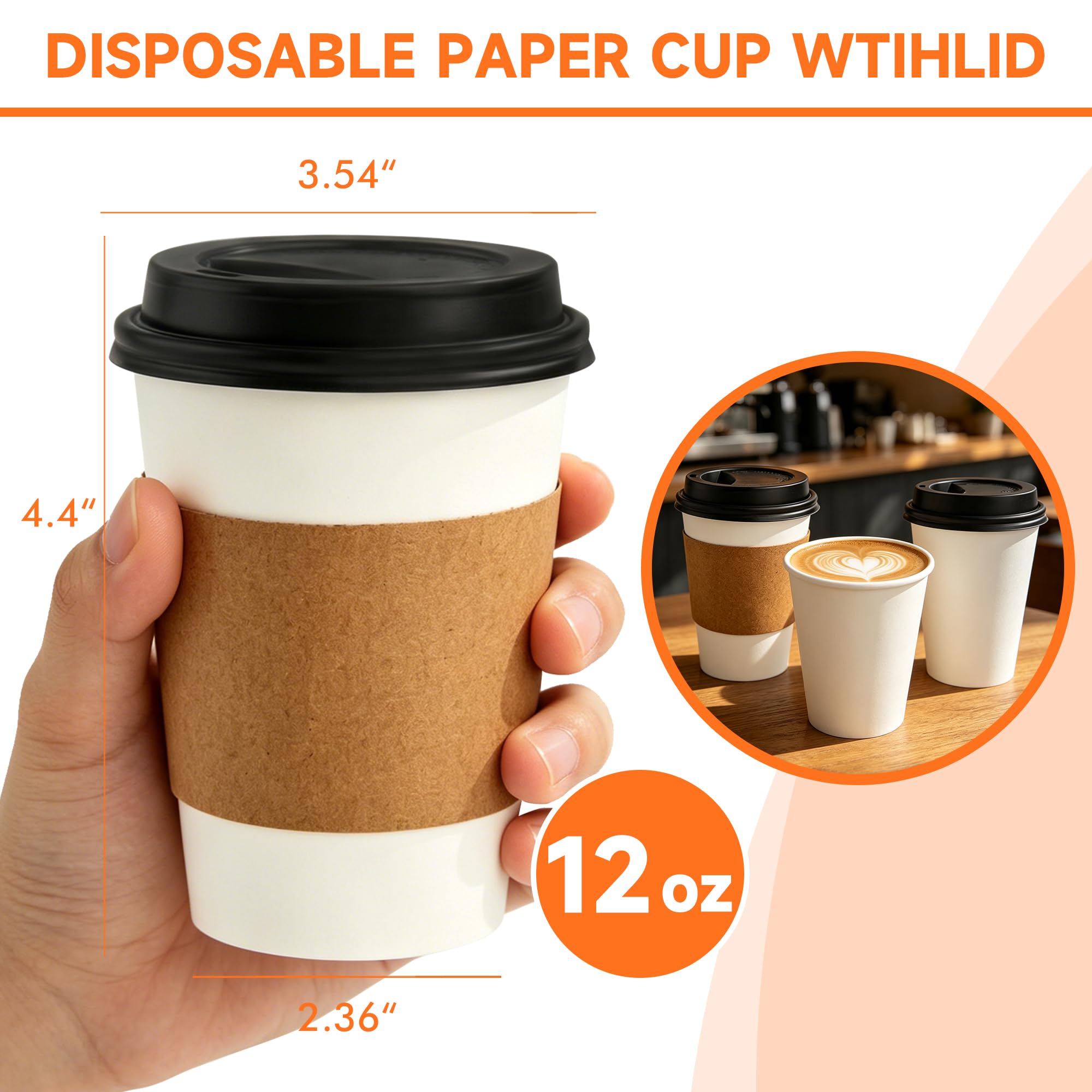 Disposable Coffee Cups with Lids - 100 Pack -2