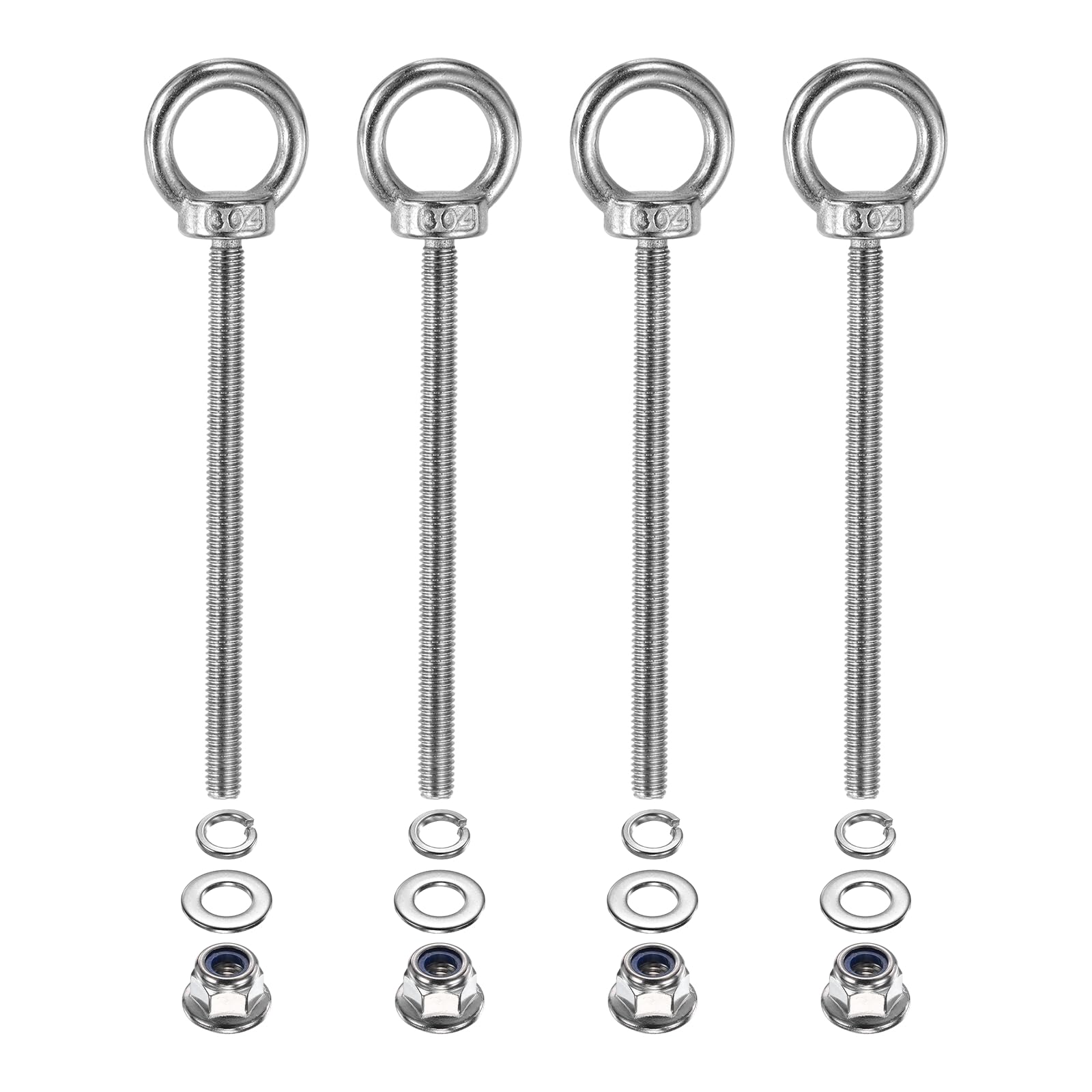 PATIKIL Perno De Ojo Con Hombro M6 X 90 Mm 4 Piezas Anillo De Elevación En Acero Inoxidable 304 Con Tuercas De Bloqueo De Brida Arandelas Planas Y De Resorte Para Correas