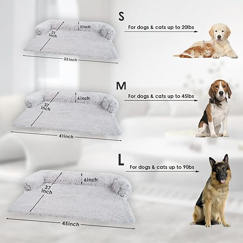 Miniatura 5 de Cama para perros mediana lavable, extraíble, de felpa esponjosa, funda de sofá para perros con protector de muebles de aterrizaje para perros, camas