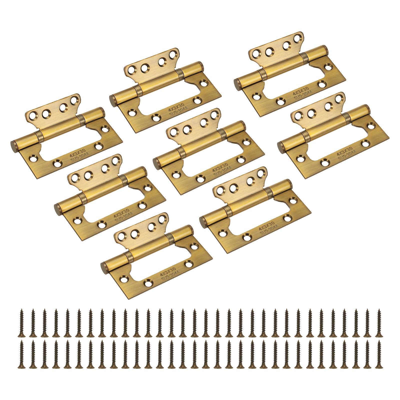 sourcing map 8Pcs Non Mortise Door Hinges, 4" x 2" Stainless Steel Hinges with Mounting Screws, Ball Bearing Door Hinges for Interior and Exterior Doors, Wood and Metal Doors, Brass