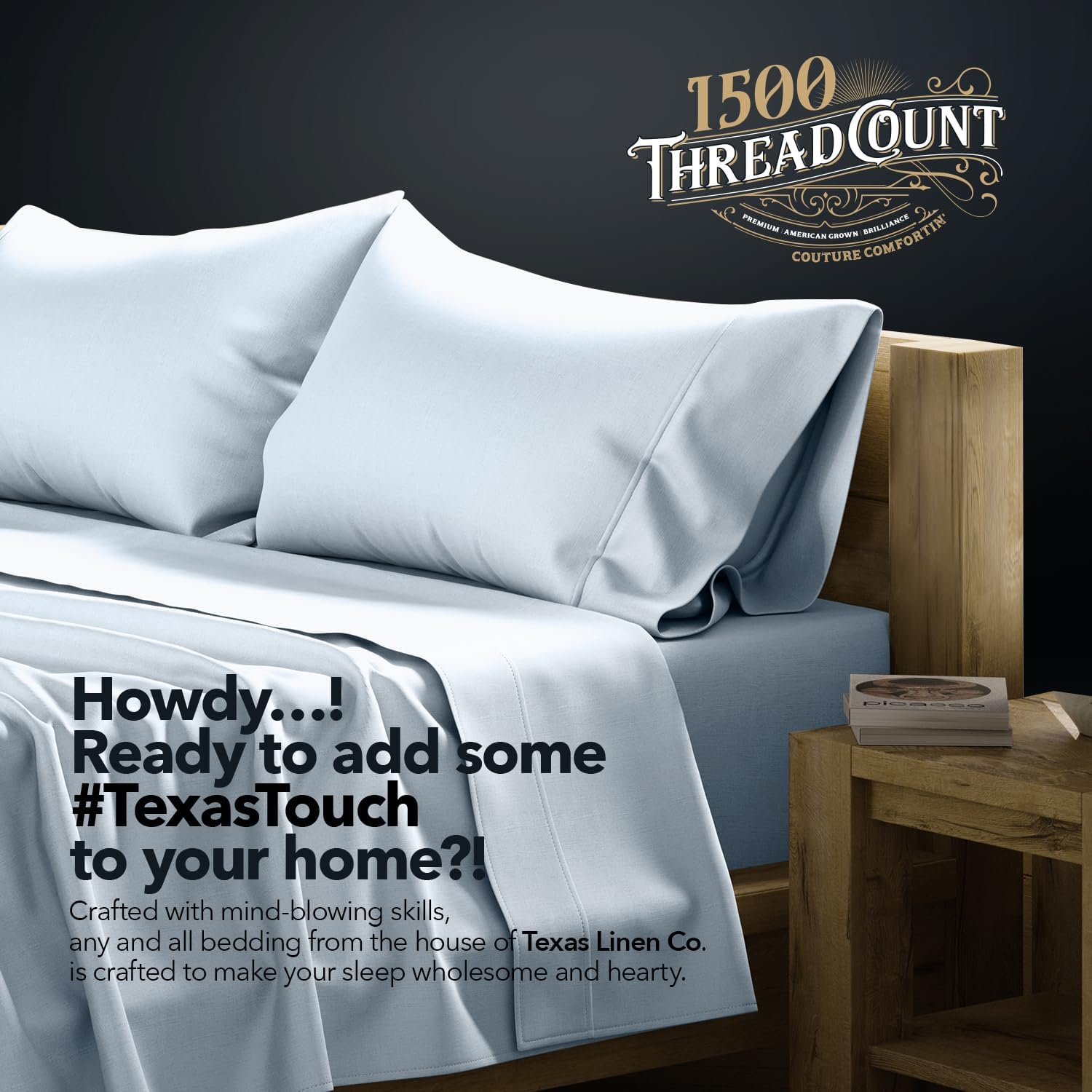 Texas Linen Co. 100% Egyptian Cotton Queen Sheets Set - Luxury 1500 Thread Count Egyptian Cotton Sheets Queen Size Bed Set, 17" Deep Pocket, Soft, Cooling Sateen Hotel Quality Bedding Set - Light Blue - Image 8