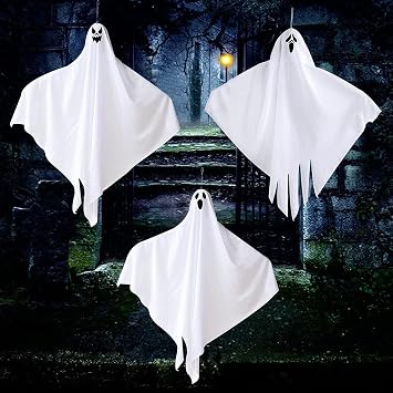 Halloween Hanging Ghosts 24 Inch for Yard Tree Haunted House Decor Ghosts for Trees with LED Halloween Hanging Spooky Ghost Props for Indoor/Outdoor Decorations