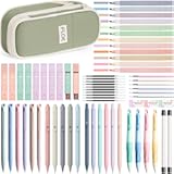 65PCS Aesthetic School Supplies with Cute Pencil Case, Pastel Highlighters Gel Pens Mechanical Pencils Set 0.5 0.7 & 2.0mm, Office Back to School Supplies College Essentials Kit Student Stationary Set