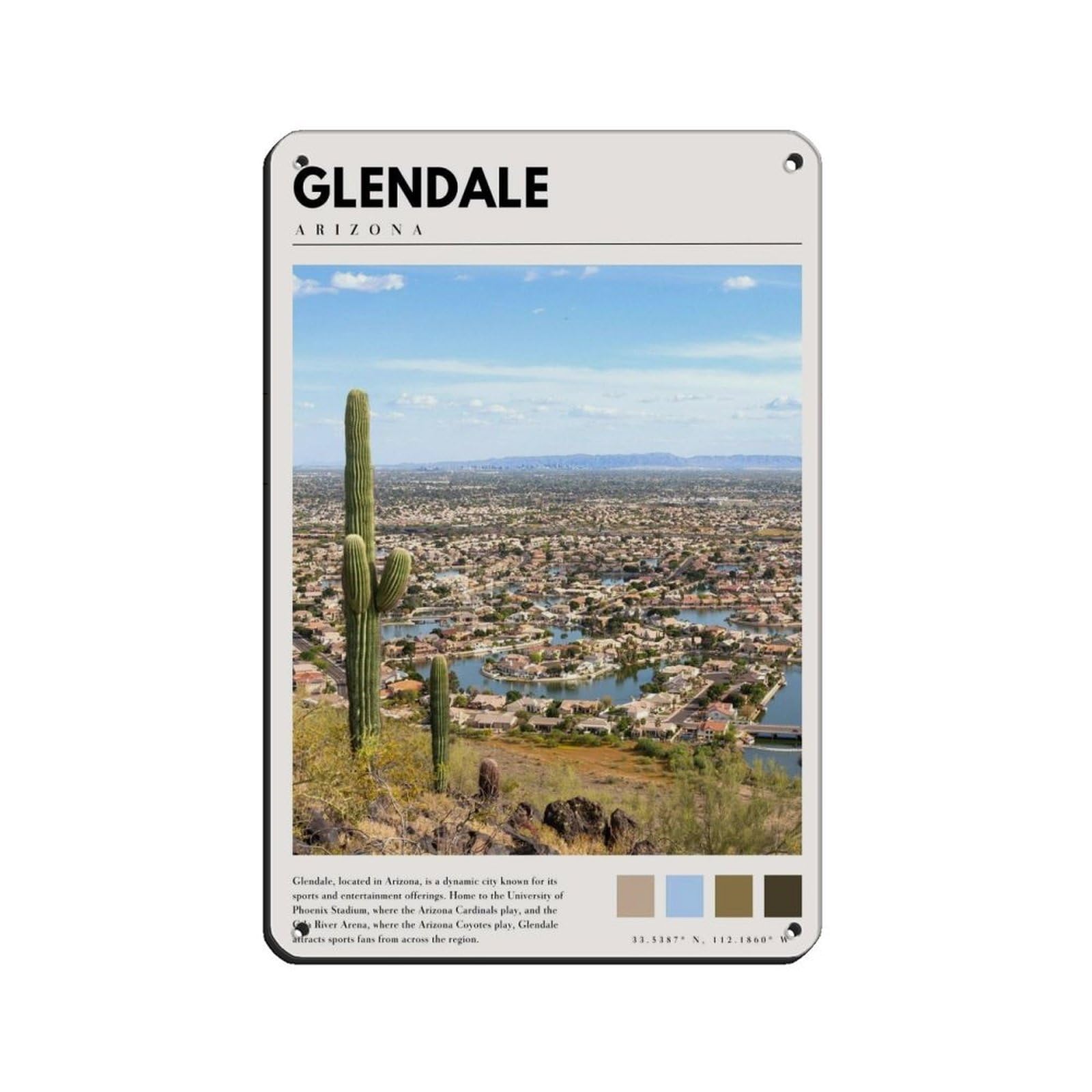 Glendale Photo Poster Glendale Art Retro Poster Metal Tin Sign Chic Art Retro Iron Painting Bar People Cave Cafe Family Garage Poster Wall Decoration 8x12inch(20x30cm)