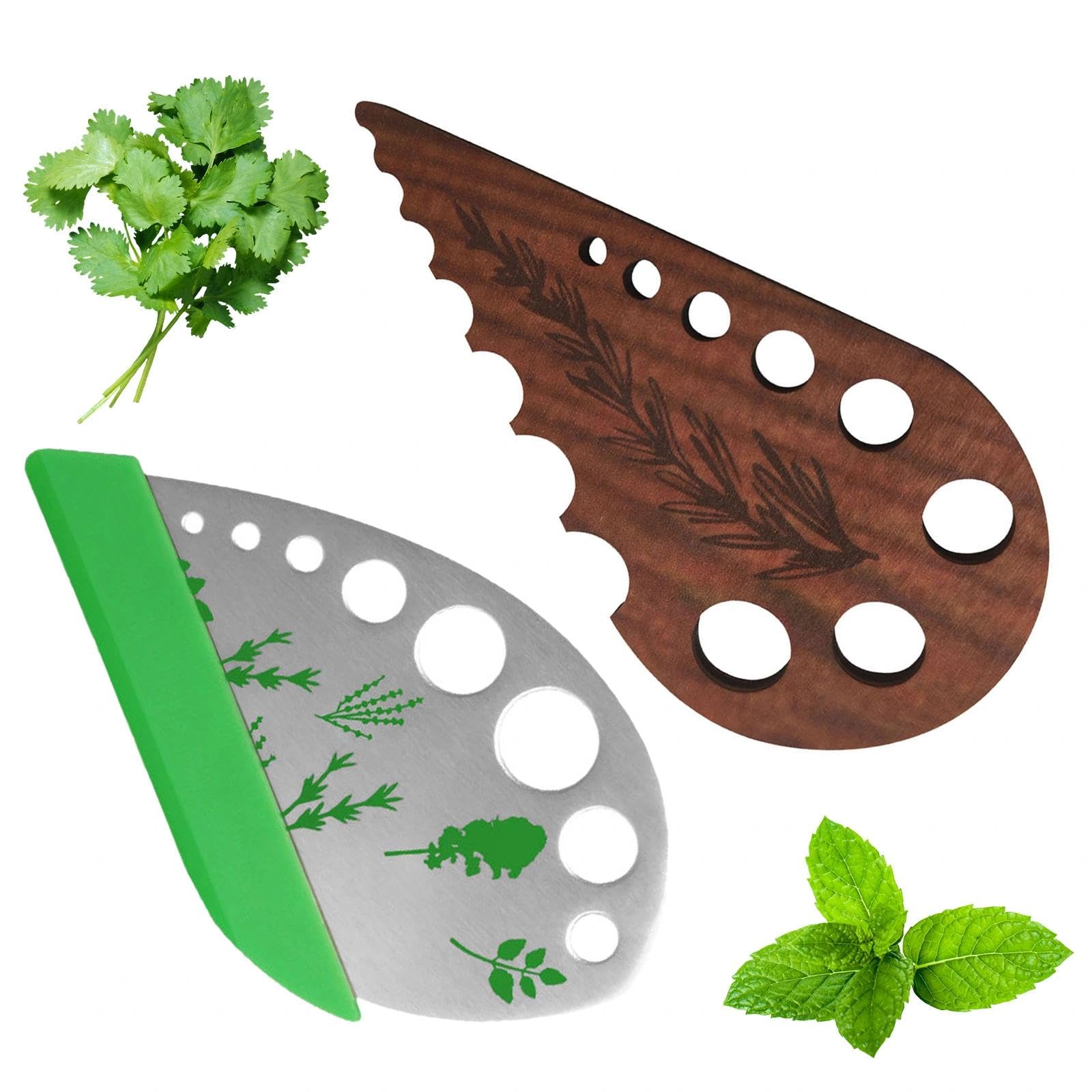 Wooden and Metal Vegetable Leaf Separator, 2Pcs Pottery Herb Stripper Tool Supplies, Fun Kitchen Gadgets, Exquisite Herb Stripper Bowl Gifts for The Kitchen Suitable for Home Use & Chefs