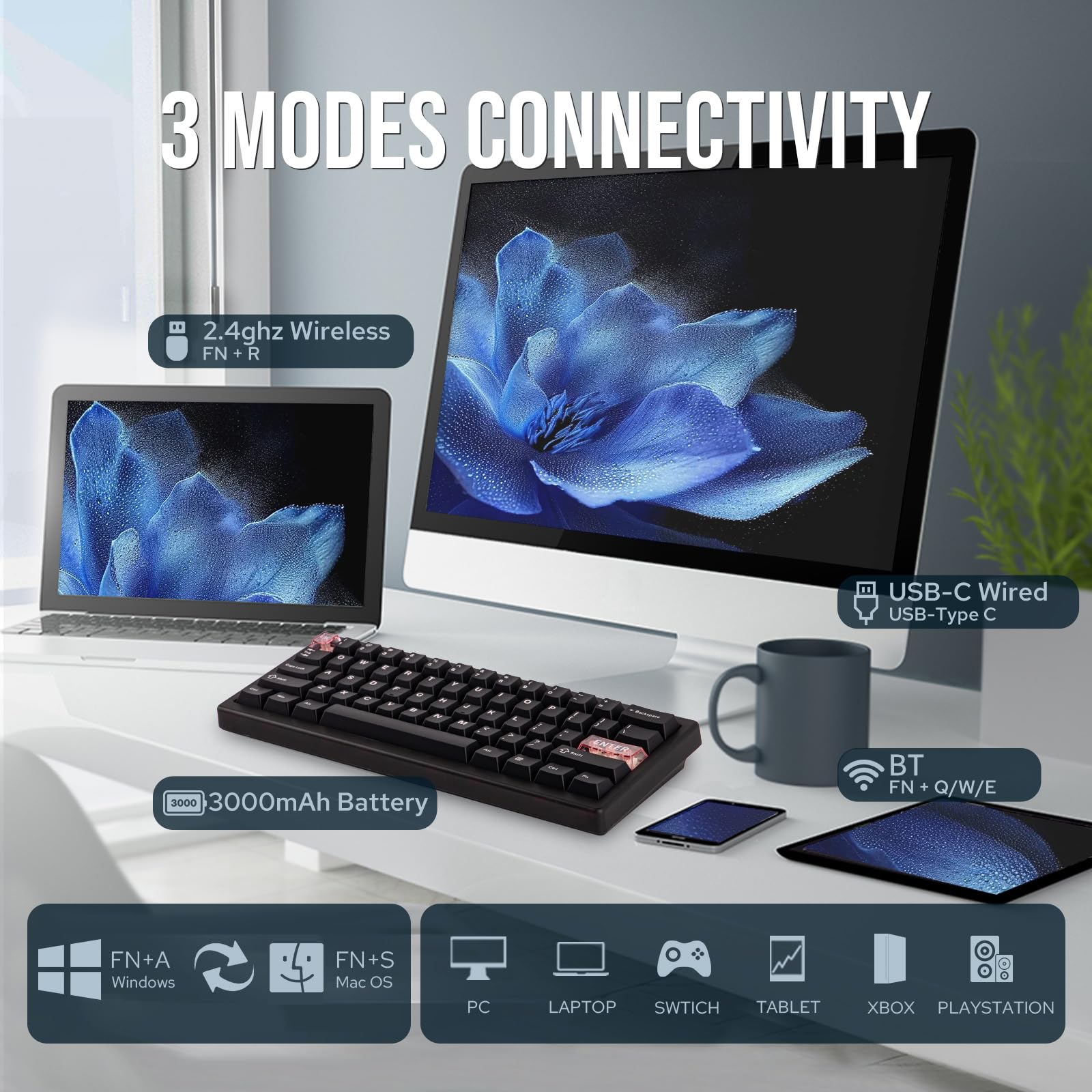 MechLands CIDOO QK61 V2 Via - Teclado programable 60% para Juegos, Teclado Personalizado Intercambiable en Caliente, Teclado mecánico con Placa de PC, RGB, batería de 3000 mAh para Win/Mac (Negro)