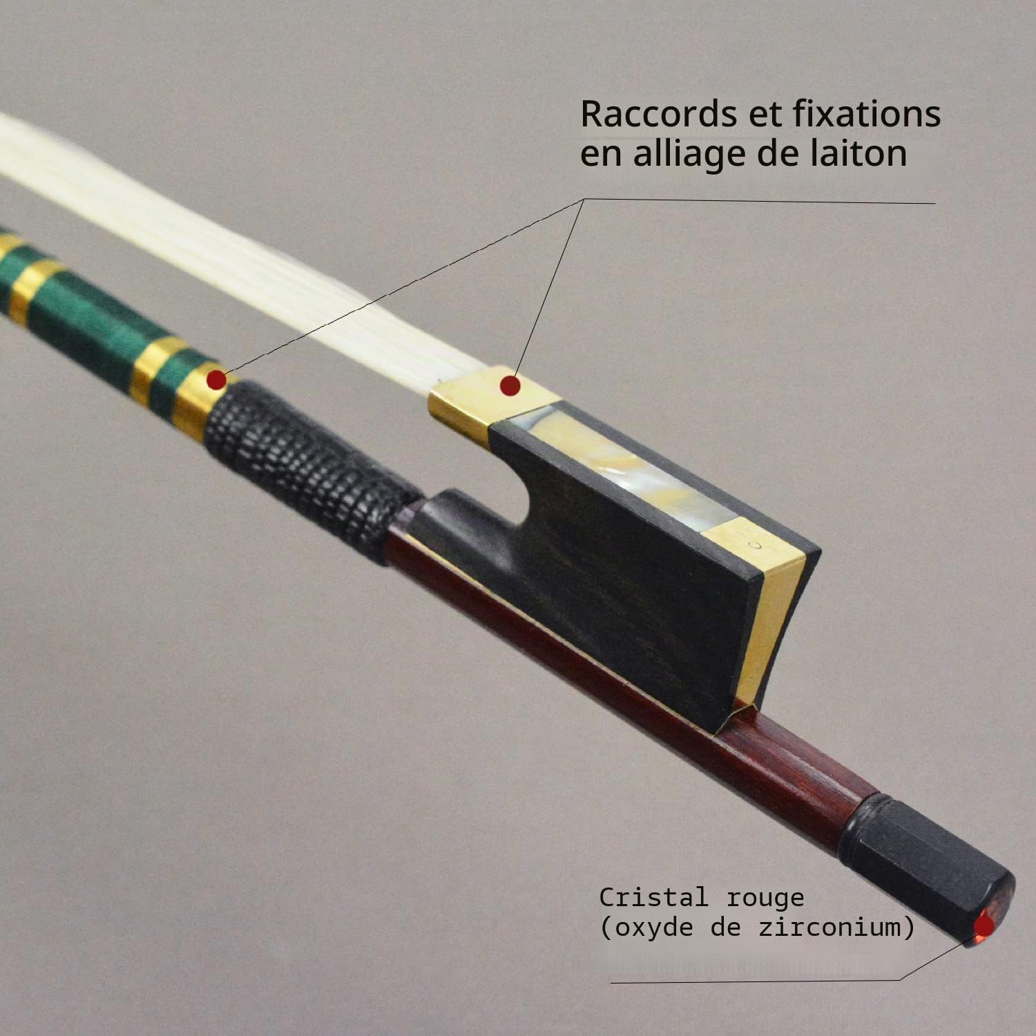 Archet de violon 4/4 en fibre de carbone avec pierres brillantes, crin de cheval naturel et fil doré