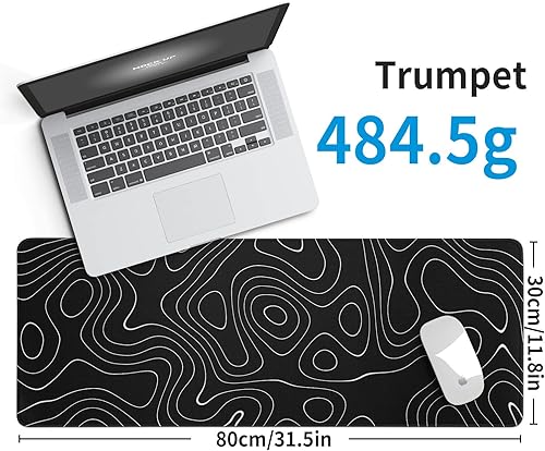 Miniatura 3 de Alfombrilla de mouse grande para juegos de mapa topográfico para escritorio, almohadilla de escritorio negra con base de goma antideslizante, borde