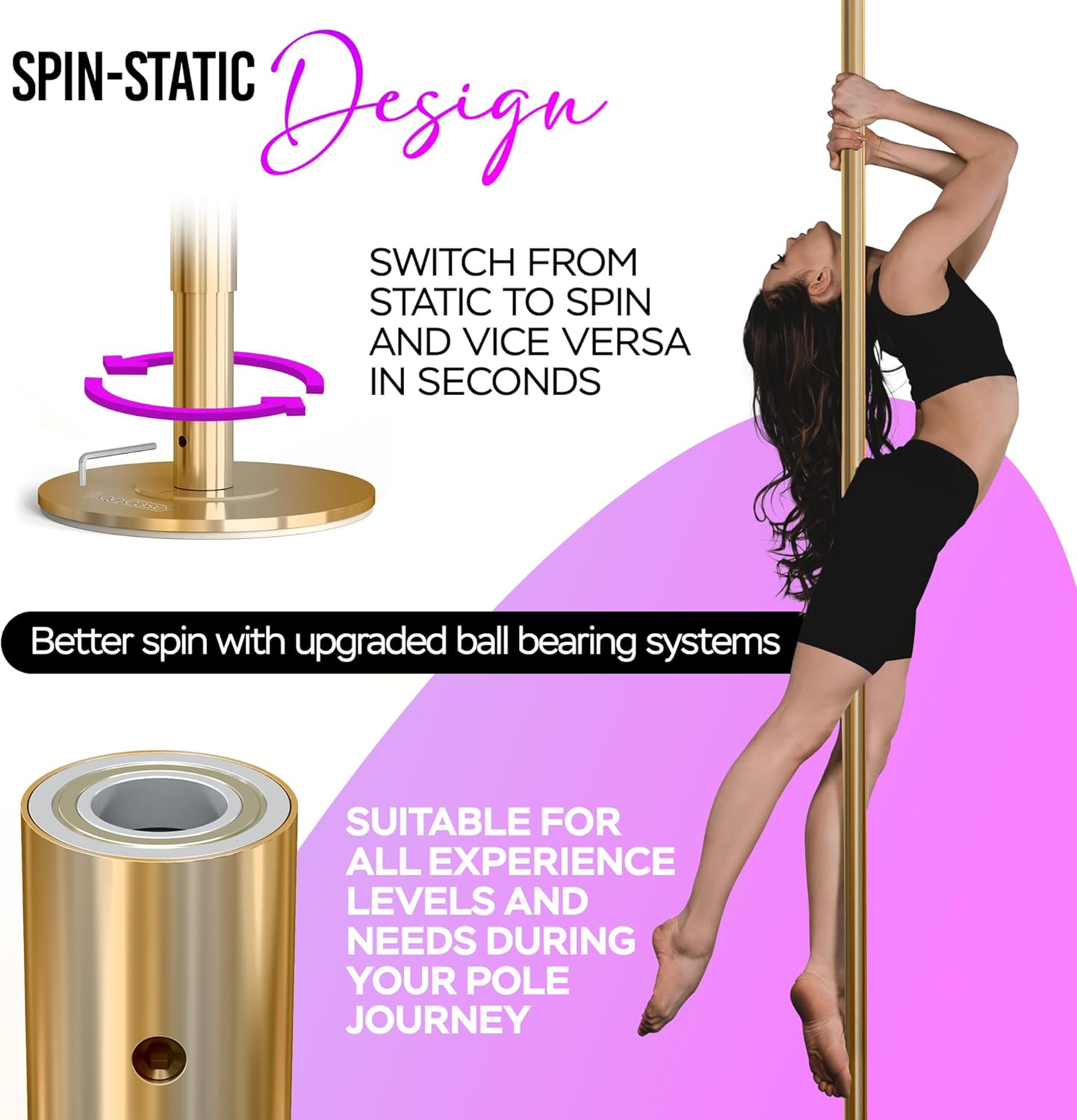 Spinning Dancing Pole for Home | Portable and Heavy Duty 45mm Dance Pole Apartment Friendly, Adjustable Height 7ft to 11ft, w/Pole Conditioning Bands Set, LED Light and Carry Bags