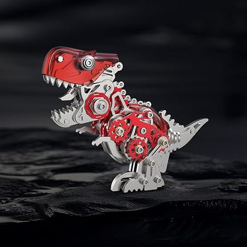 Vista 6 de Rompecabezas de metal 3D para adultos, kits de modelo de metal 3D, modelo mecánico de dinosaurio Tiranosaurio Rex, rompecabezas 3D de acero, adornos