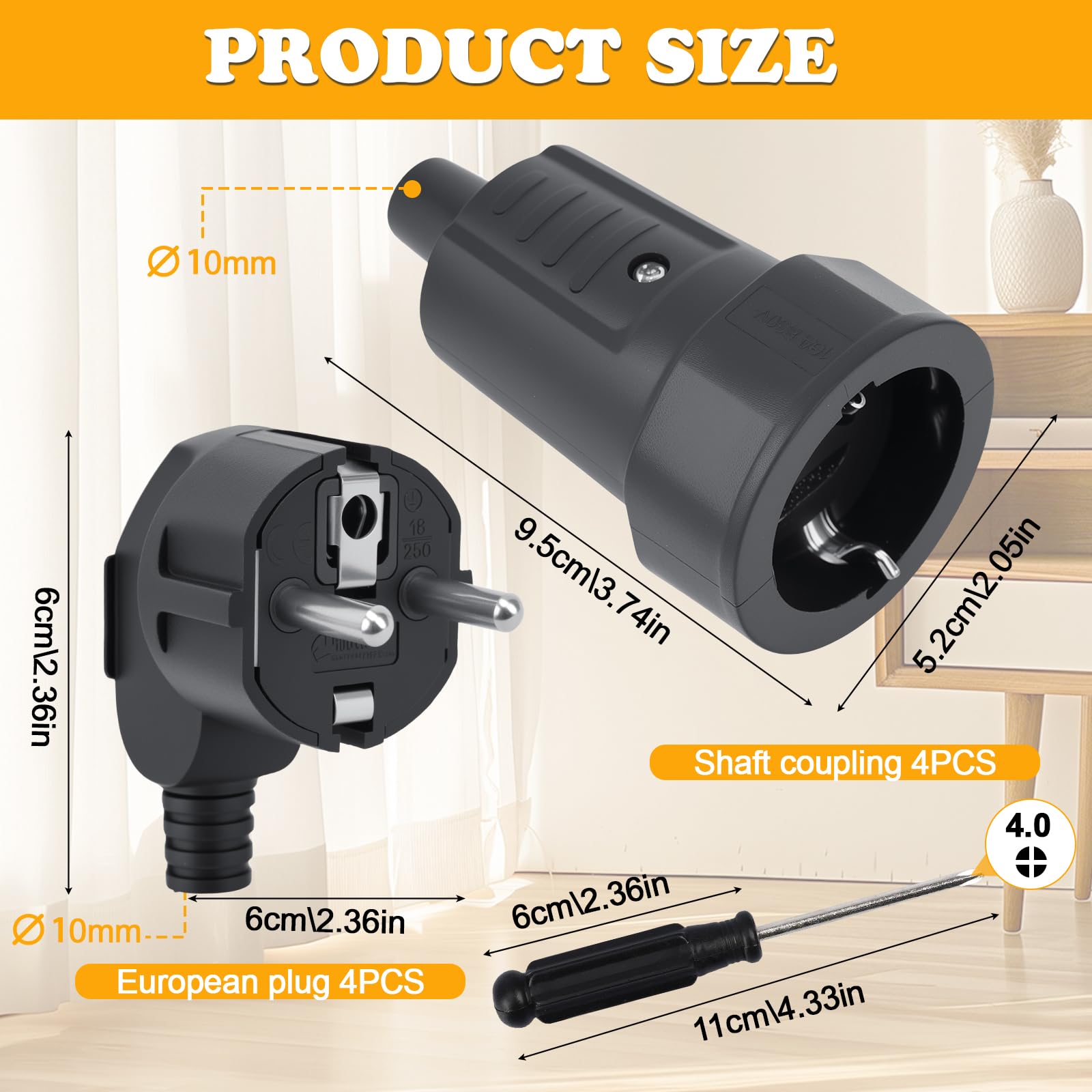 Connecteurs Schuko Fiche Prise Femelle 250V 16A IP20 Ignifuge Lot de 8