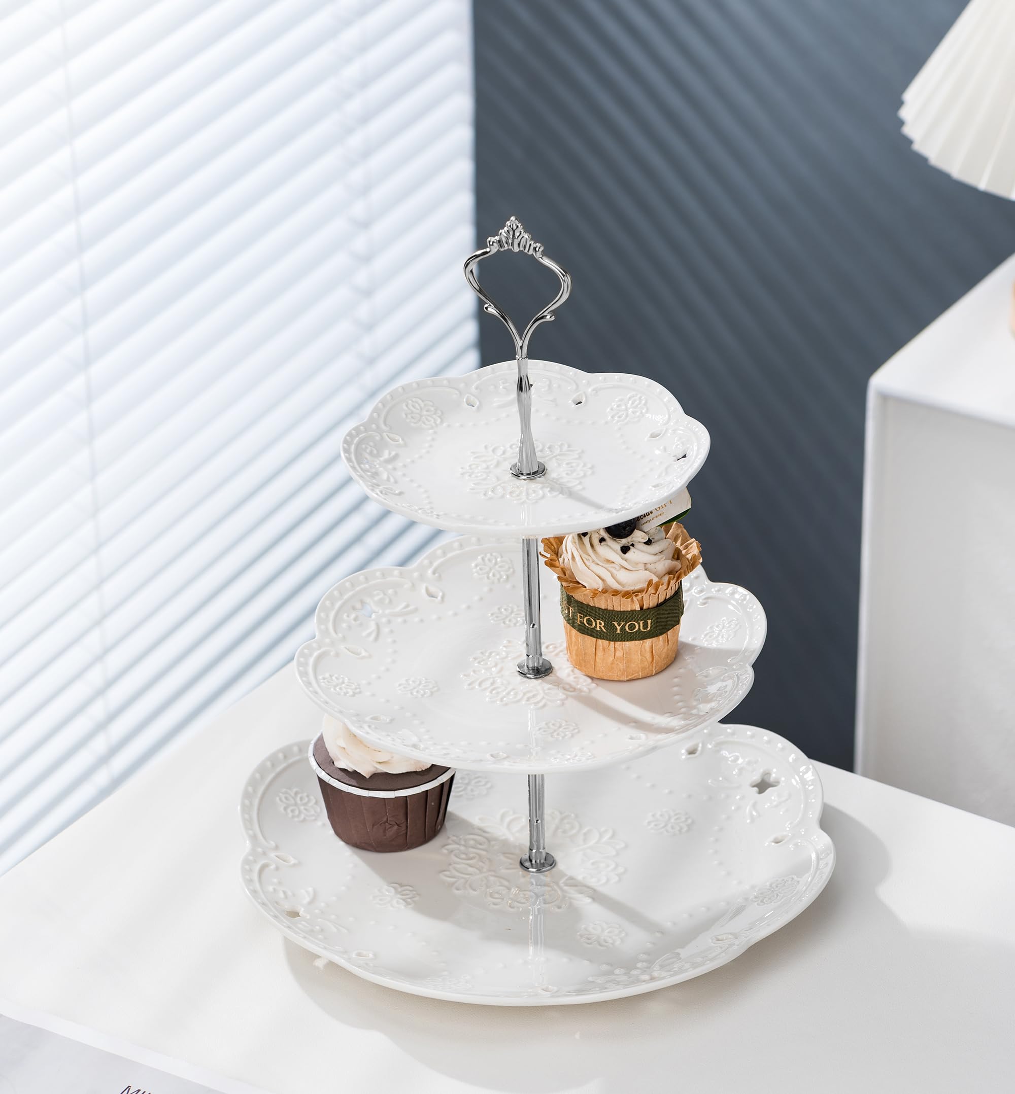 jusalpha de 3 niveles soporte para tartas de postre de porcelana